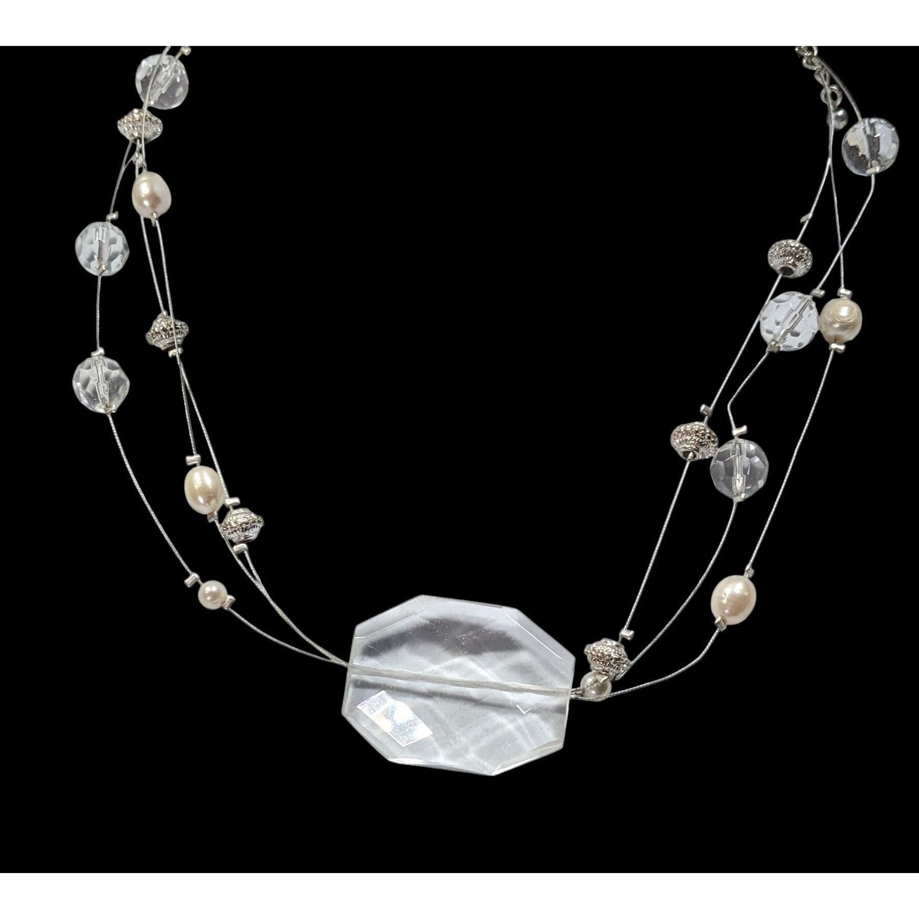 Other Whimsical White Clear And Silver Tone Floating Necklace Size ONE SIZE - 4 Thumbnail