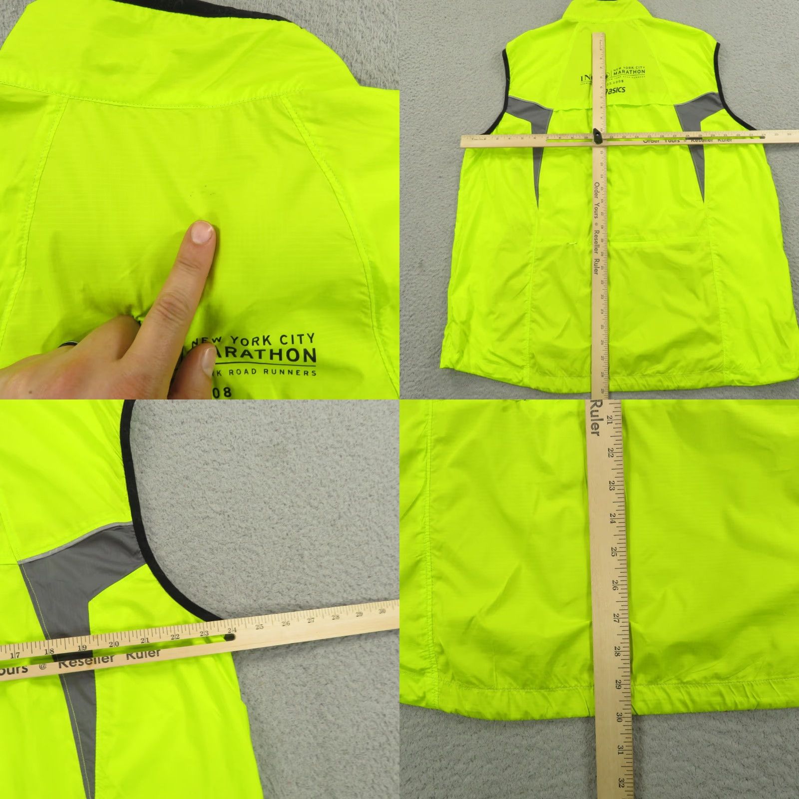 Asics ASICS Vest Mens XL New York City Marathon 2008 Runner Running High Vis HiViz Windbreaker Jacket Long Sleeve Zip Reflective Pockets Regular Size US XL / EU 56 / 4 - 9 Thumbnail