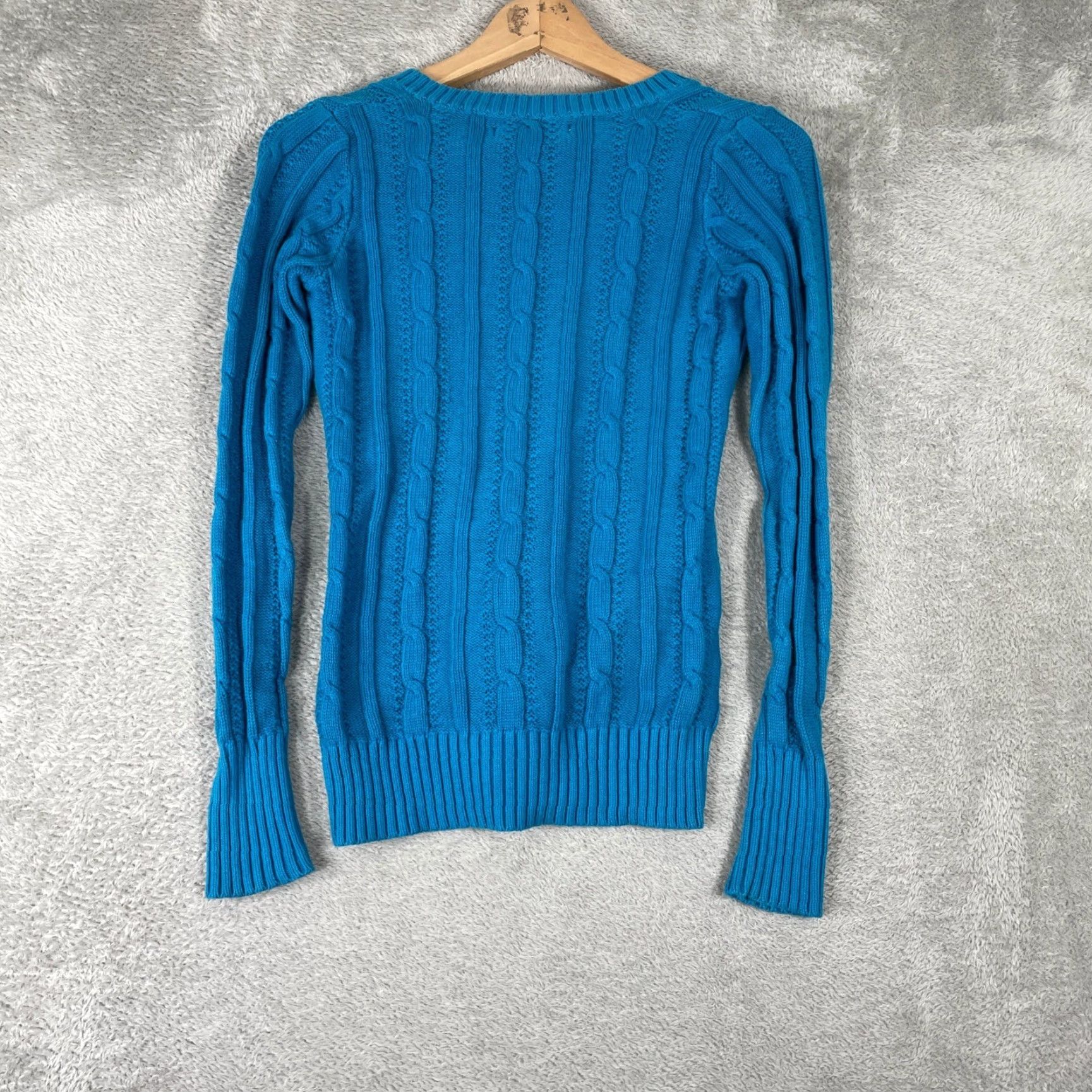 Old Navy VINTAGE Old Navy Cable Knit Sweater Womens XS Blue V Neck Cotton Pullover Size XS / US 0-2 / IT 36-38 - 5 Thumbnail