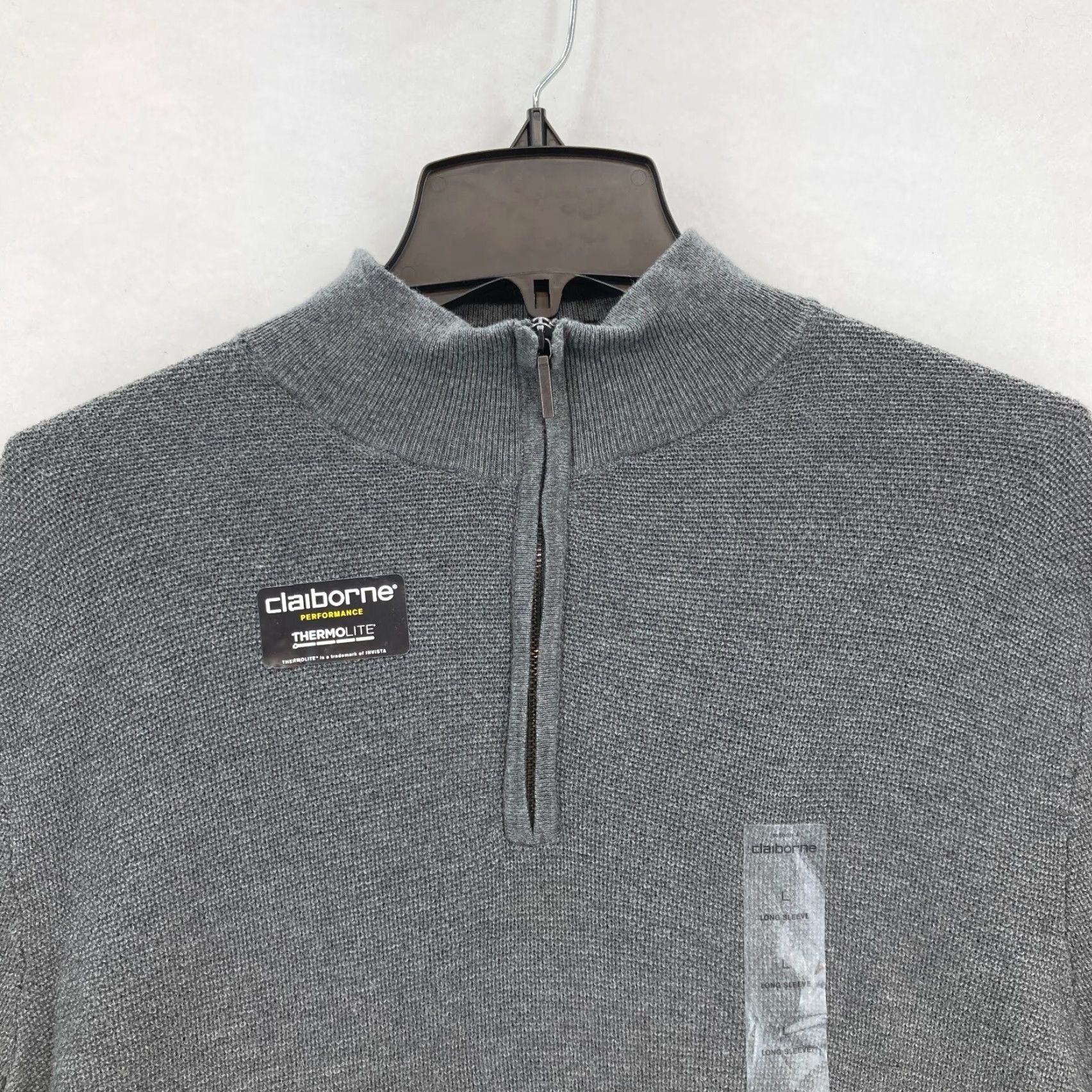 Liz Claiborne Claiborne Performance Quarter Zip Sweatshirt Mens Large Gray Thermolite Knit NWT Size US L / EU 52-54 / 3 - 2 Thumbnail