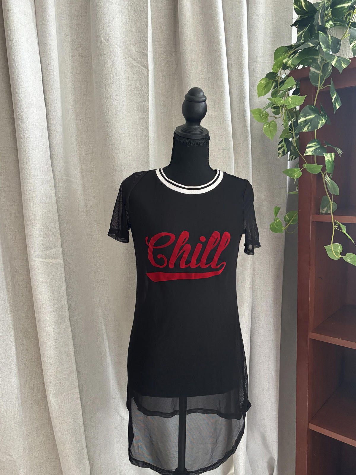 The Unbranded Brand Grunge 90s Black Sheer Mesh Tunic Dress Red Chill print Size ONE SIZE - 1 Thumbnail