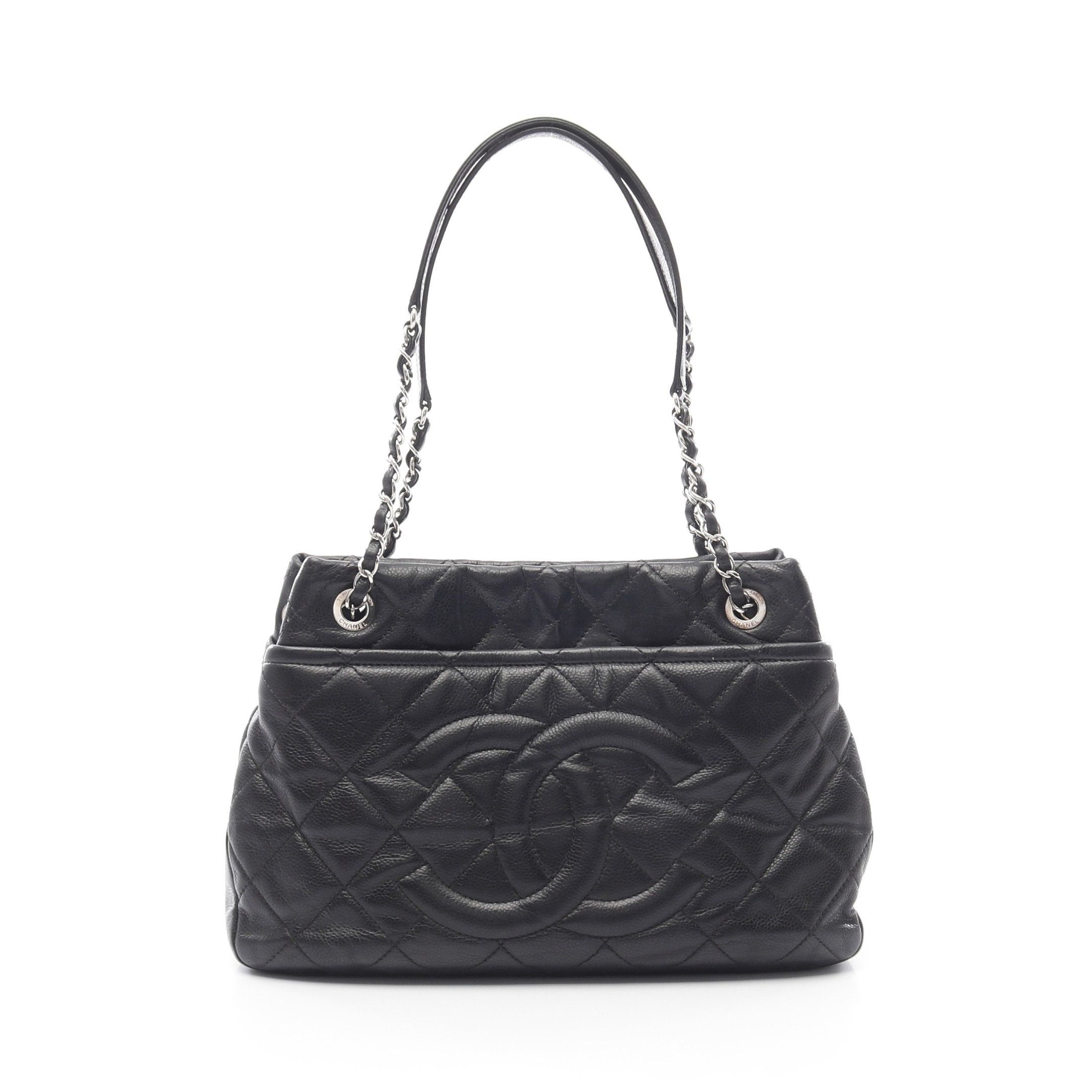 Chanel Matelasse Chain Shoulder Bag Tote Caviar Skin Black Silver