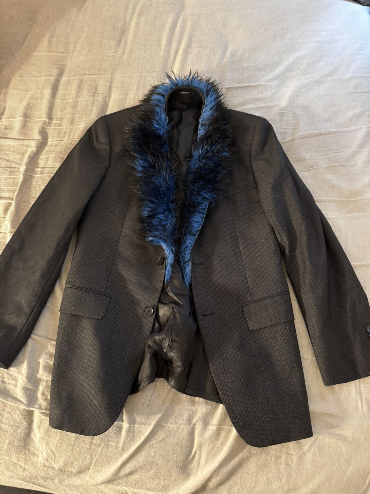 John Varvatos John Varvatos USA 38R Pinstripe Blazer Blue Faux Fur Collar Size 38R - 1 Thumbnail