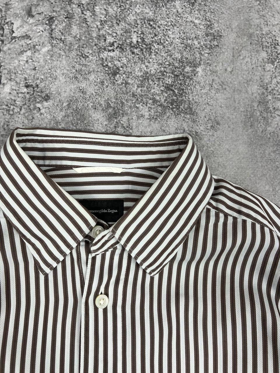 Z Zegna Ermenegildo Zegna Men Striped Shirt Brown White Size L Size US L / EU 52-54 / 3 - 5 Thumbnail