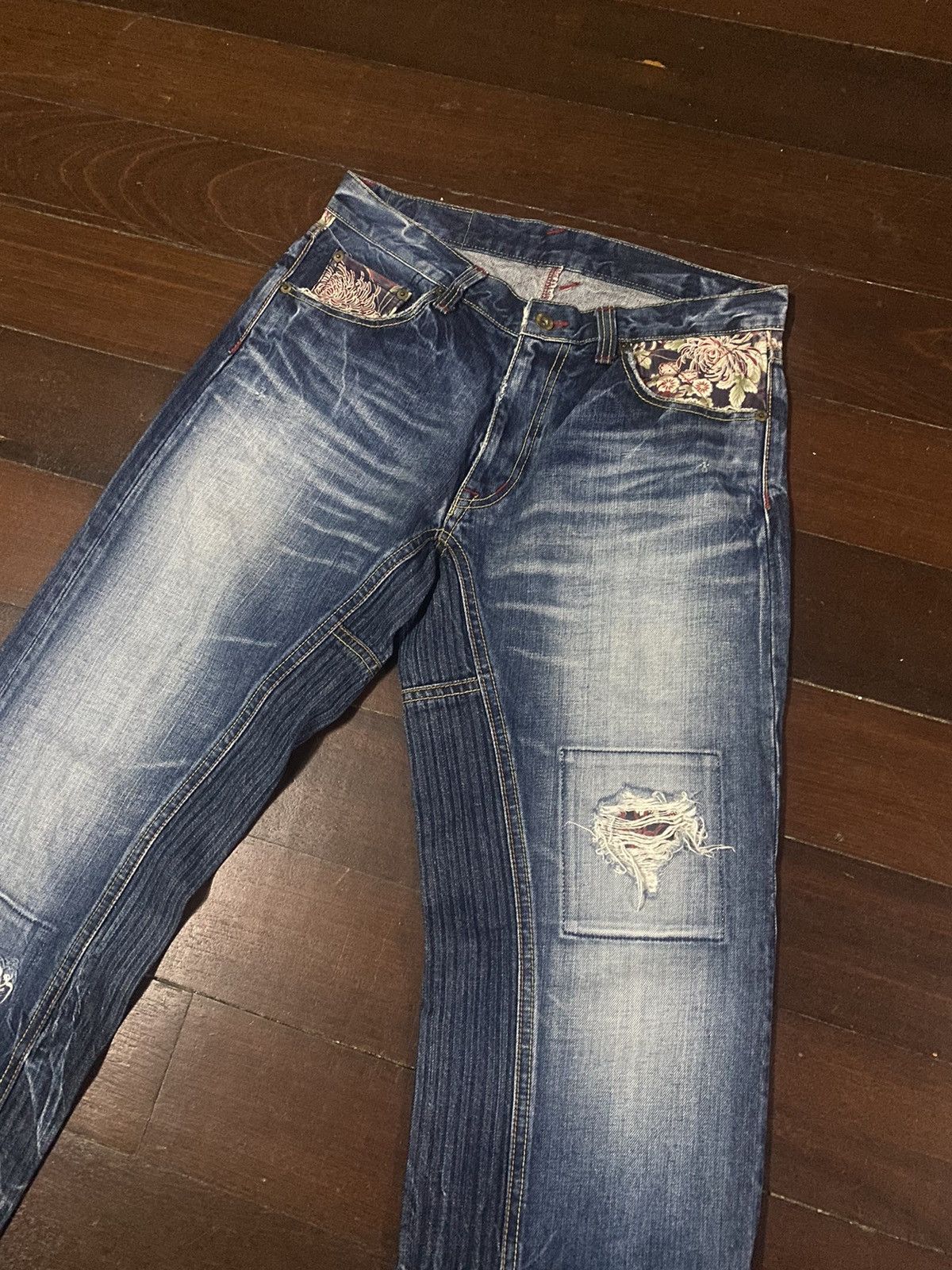 Eternal × Japanese Brand Vintage 90s🔥ETERNAL🔥Distressed Sukajan Hybrid Jeans B1 Size US 34 / EU 50 - 5 Thumbnail