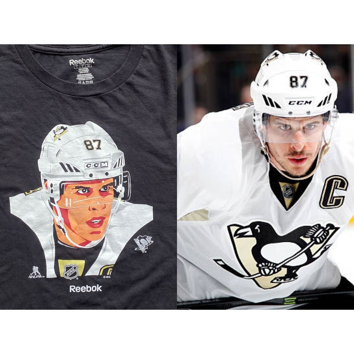 Ccm × NHL CROSBY 87 Pittsburgh Penguins 2000s RBK T-shirt M blk gold Size US M / EU 48-50 / 2 - 1 Thumbnail