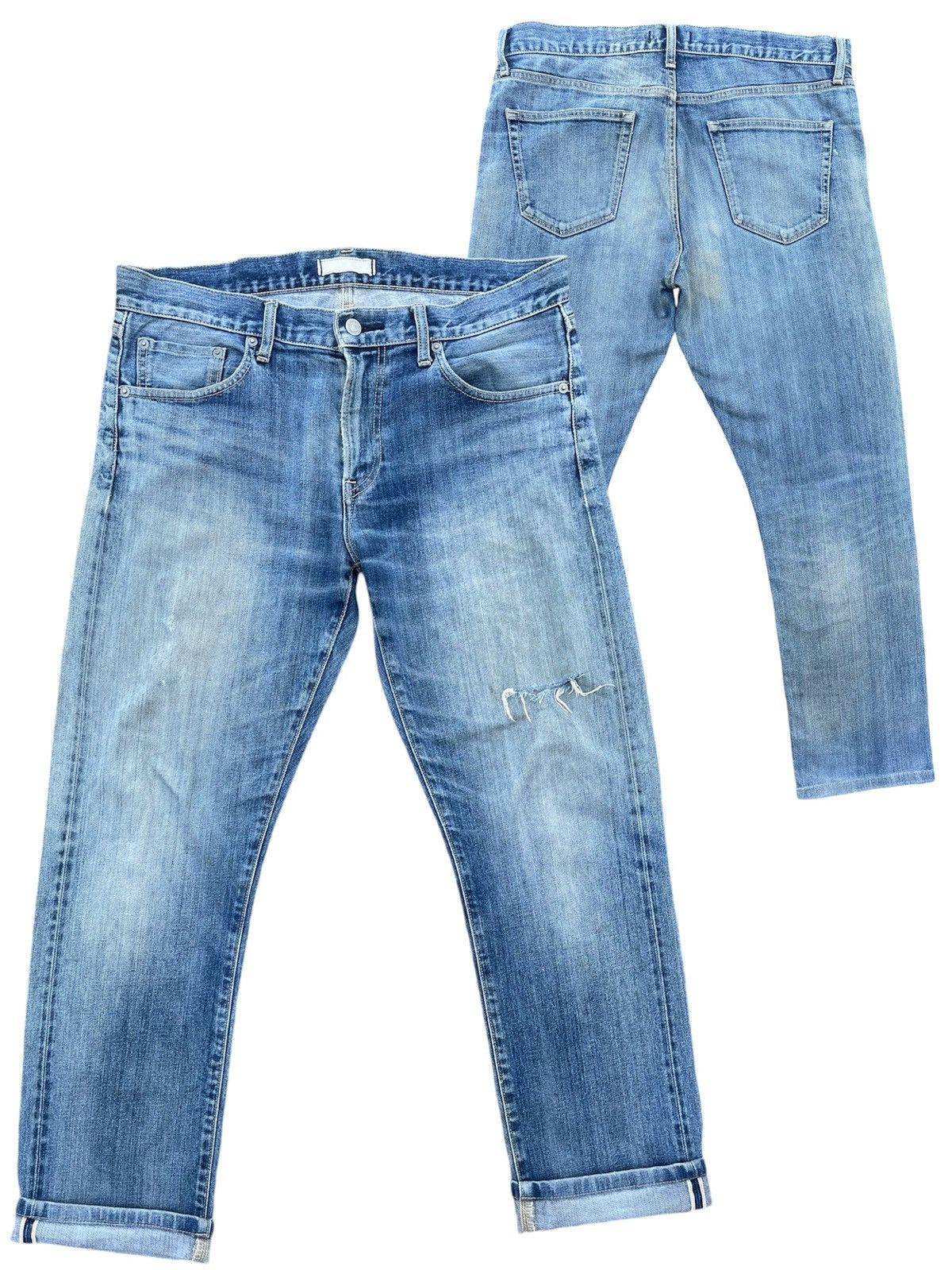 Japanese Brand × Jean × Uniqlo 🔥Japanese Brand Uniqlo Selvedge Distressed Denim W35🔥 Size US 35 - 1 Thumbnail