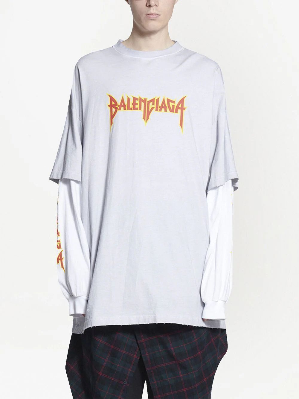 Balenciaga o1in1g0524 Metal Double Sleeves T-Shirt in Dirty White Size US M / EU 48-50 / 2 - 4 Thumbnail