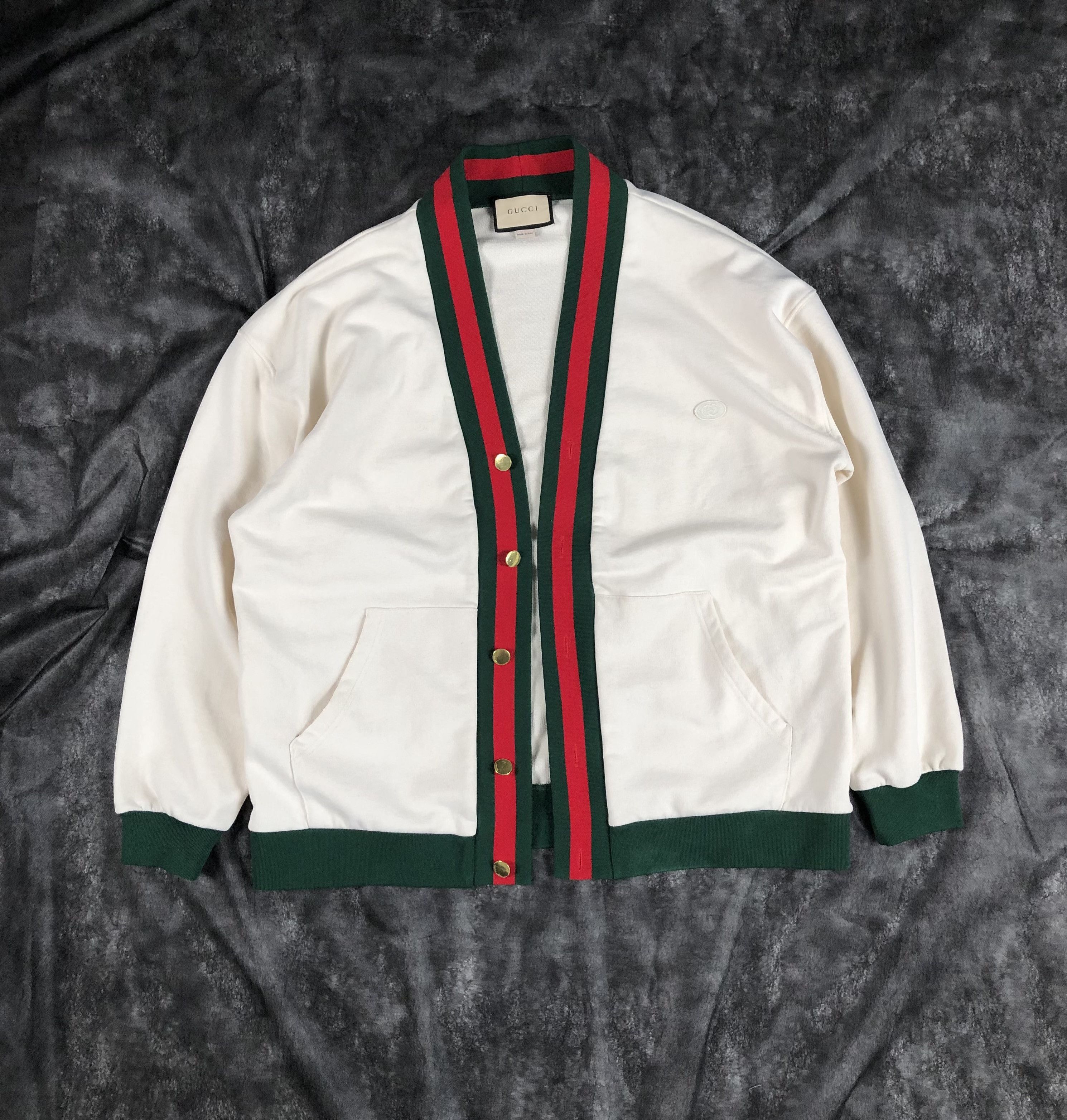 Gucci Gucci Cotton Jersey Cardigan With Web Detail Size US L / EU 52-54 / 3 - 1 Thumbnail