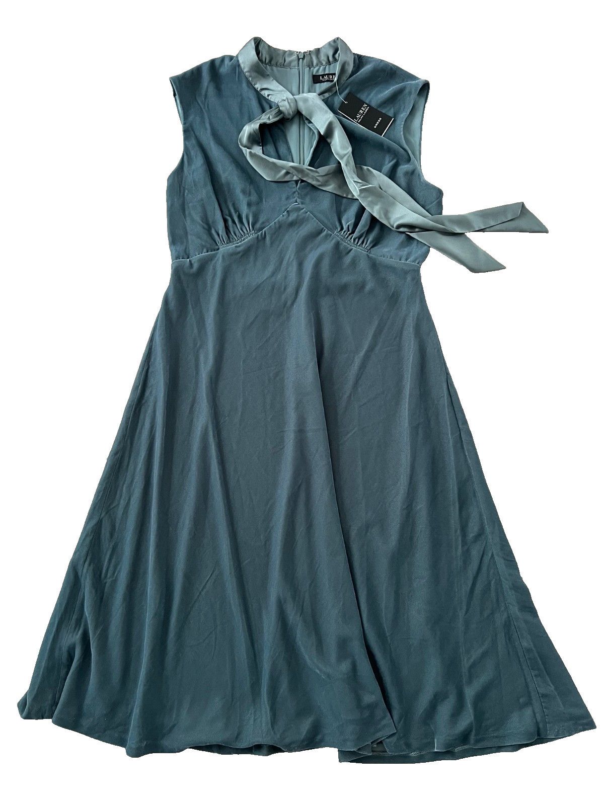 Ralph Lauren Lauren Ralph Lauren Tie-Neck Velvet Velour Dress Teal ( 14 ) Size XL / US 12-14 / IT 48-50 - 4 Thumbnail