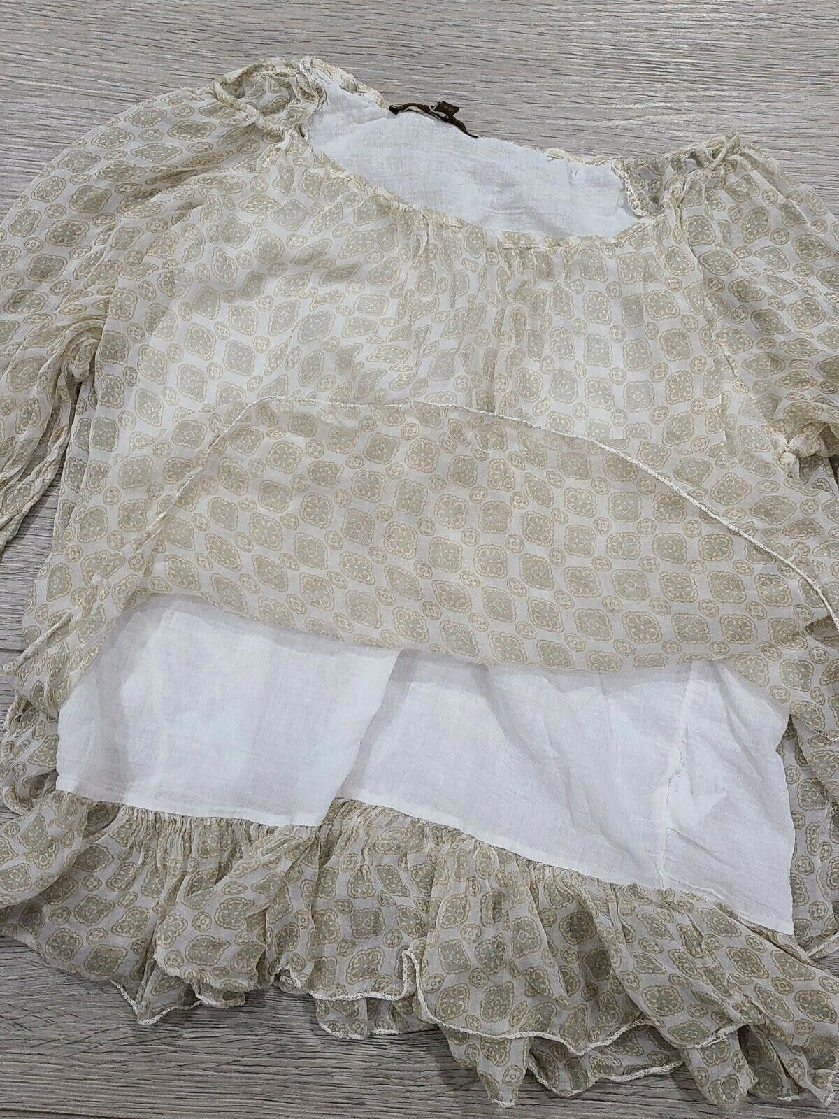 Designer Piaza Roma Top Extra Small Silk Layered Peasant Semi Sheer Size XS / US 0-2 / IT 36-38 - 2 Thumbnail