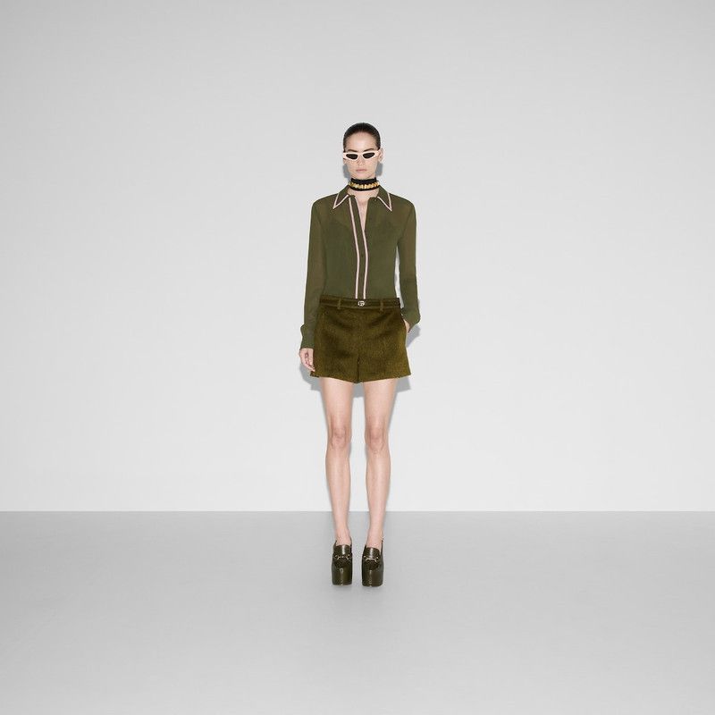 Gucci o1la5ras0526 Light Silk Georgette Shirt in Green Size M / US 6-8 / IT 42-44 - 2 Thumbnail