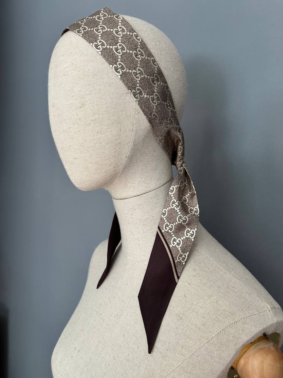 Gucci Gucci Silk Scarf Bandeau Monogram GG Brown New 100% Auth Size ONE SIZE - 3 Thumbnail