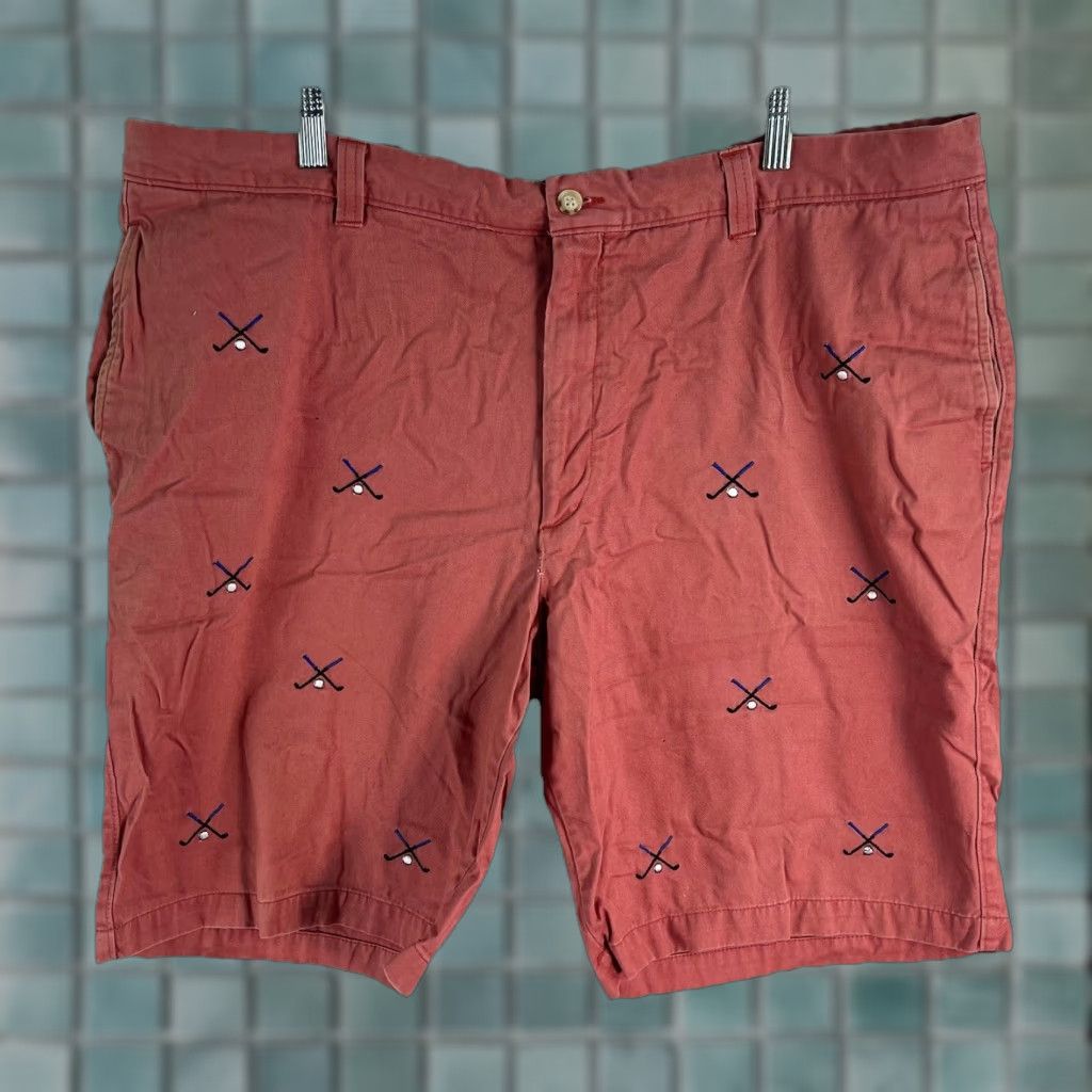 Vintage Washed Stoned And Beaten Golf Shorts Men’s Size 42 Salmon Geometric Pockets Zip Chino Cotton Polyester 9in Inseam Regular Waist 42 Orange Mens Size US 42 / EU 58 - 1 Thumbnail