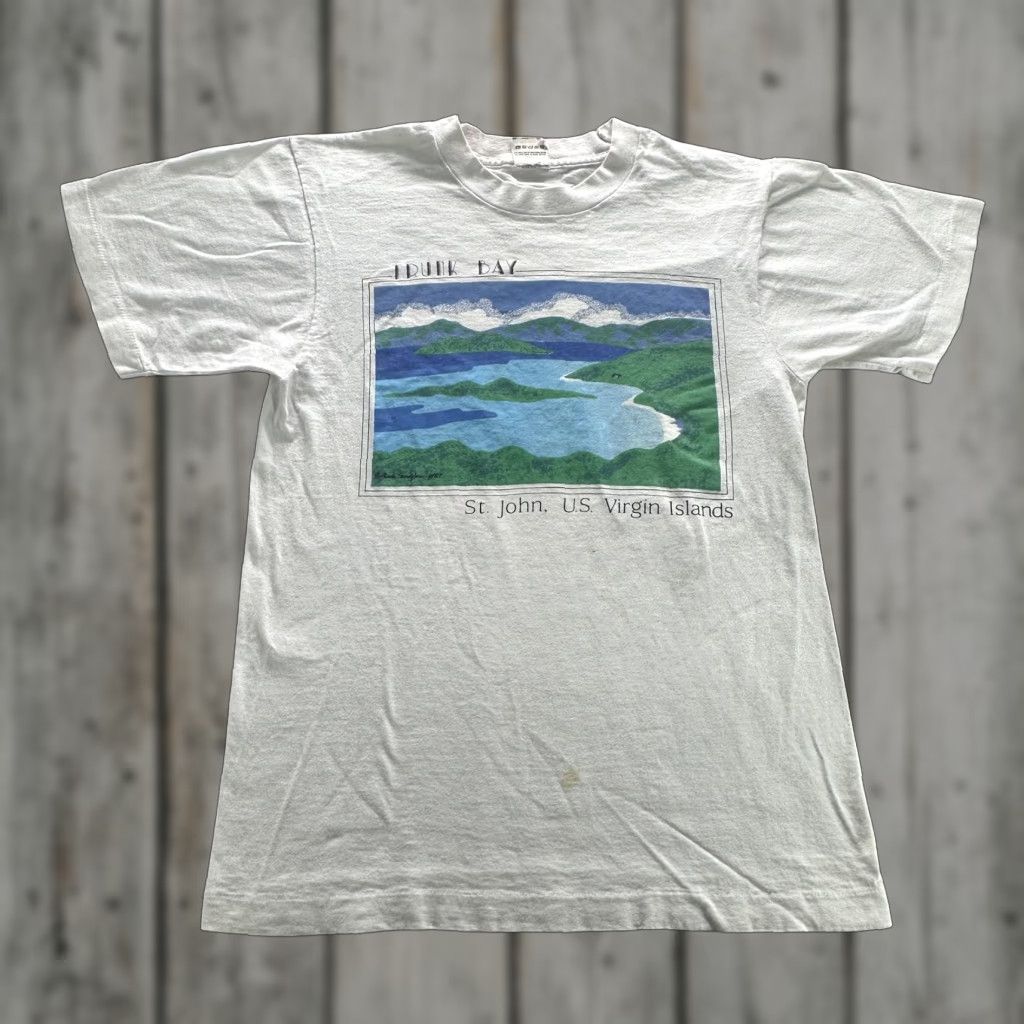 Fruit Of The Loom VINTAGE Trunk Bay St John Shirt Mens M White Graphic 80s USA Fruit of the Loom Shirt Mens Size US M / EU 48-50 / 2 - 1 Thumbnail