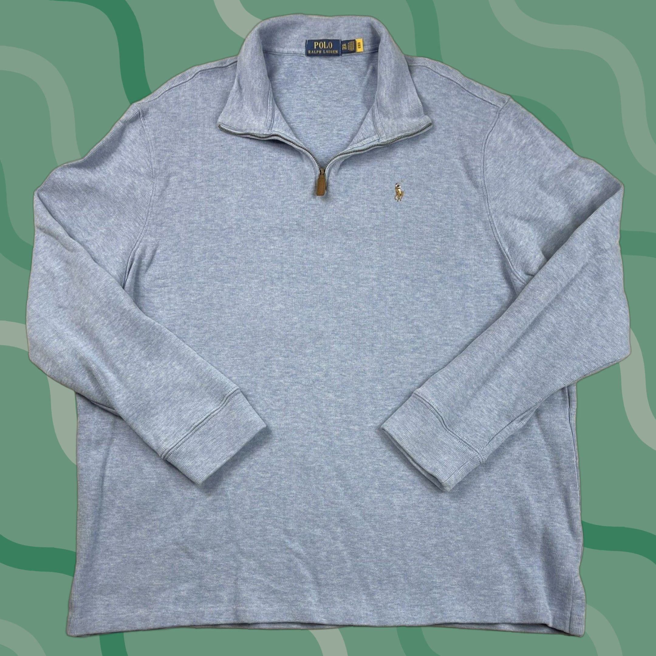 Polo Ralph Lauren Polo Ralph Lauren Sweater Mens 1/4 Zip Mock Neck Ribbed Light Blue XXL Logo Pullover Size US XXL / EU 58 / 5 - 1 Thumbnail