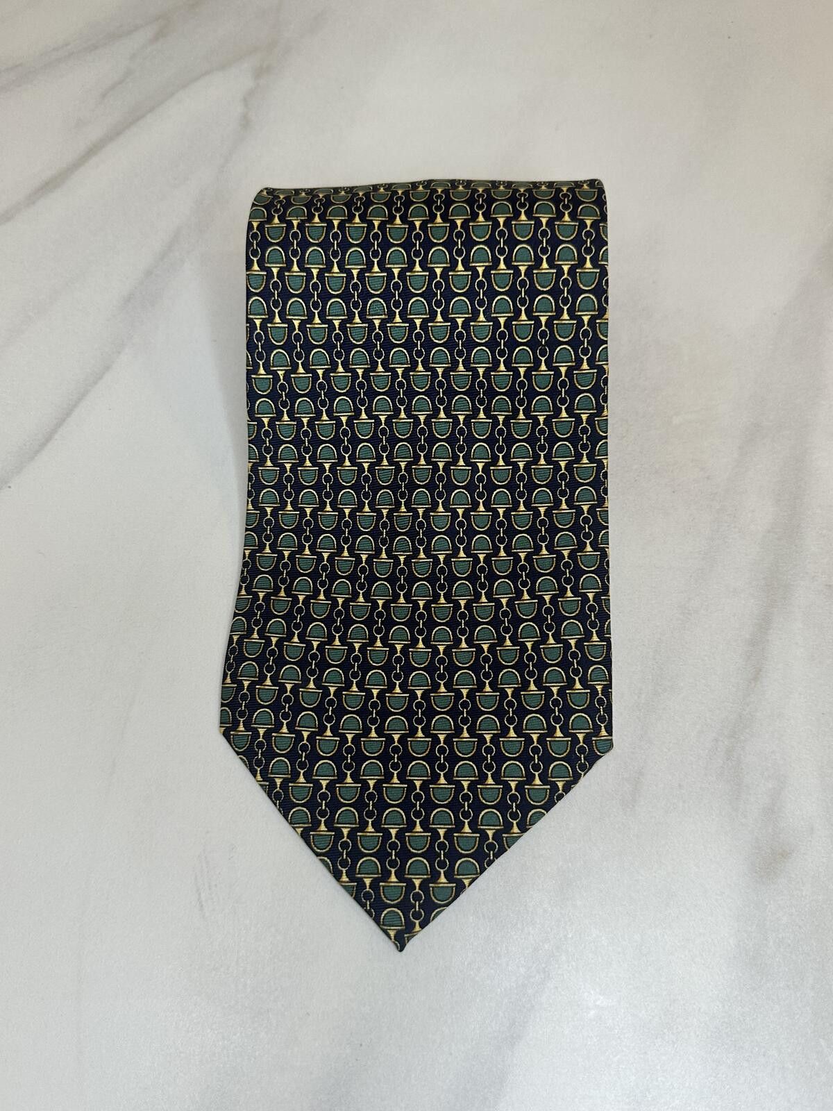 Gucci Vintage Gucci Paolo 100% Italian silk tie navy green gold Size ONE SIZE - 1 Thumbnail