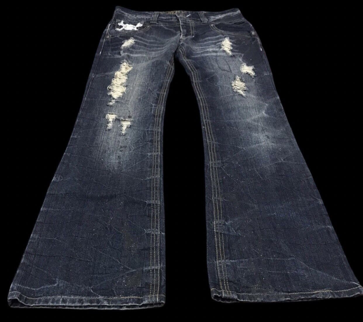 Other FLARE🔥Skull Very Rare Distressed Painter Flare Jeans Size US 32 / EU 48 - 1 Thumbnail