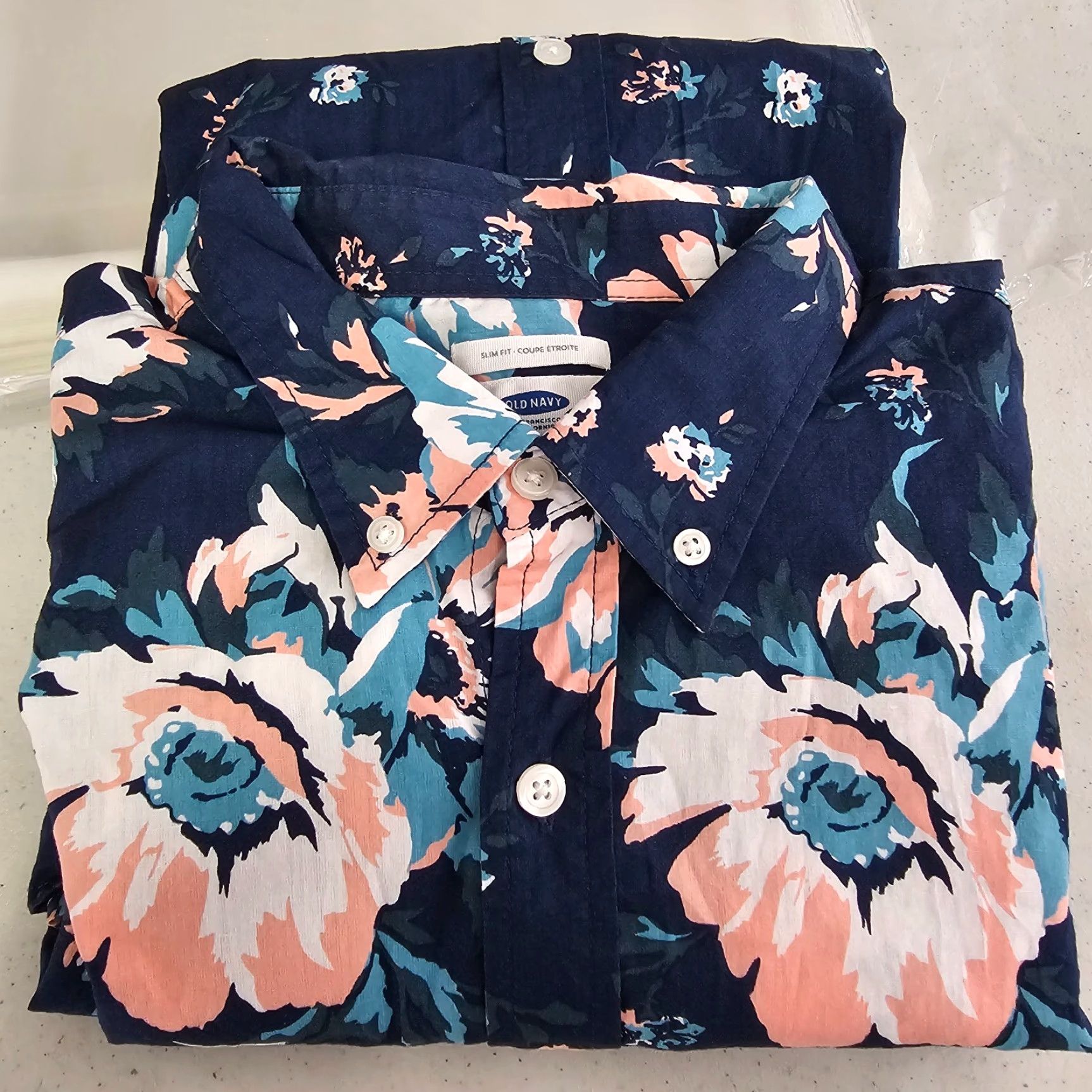 Old Navy Old Navy Shirt Mens XL Navy Floral Slim Fit Button Up Short Sleeve Size US XL / EU 56 / 4 - 7 Thumbnail