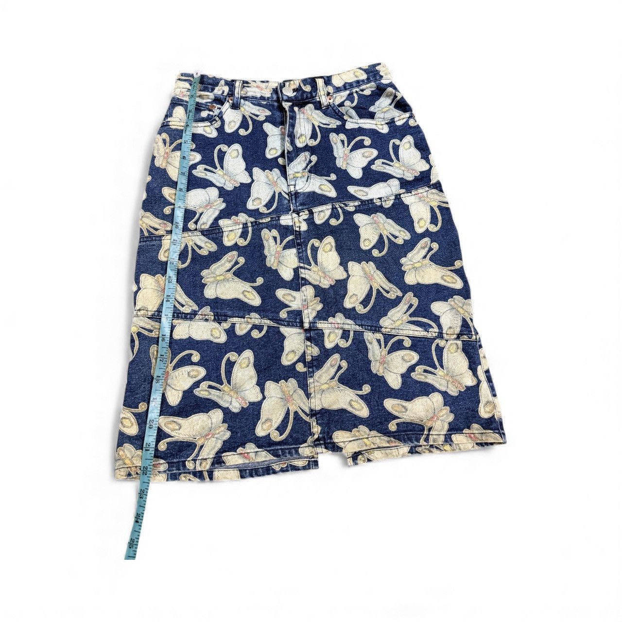 Vtg🔥Chevignon Butterfly All Over Print Jeans Skirt