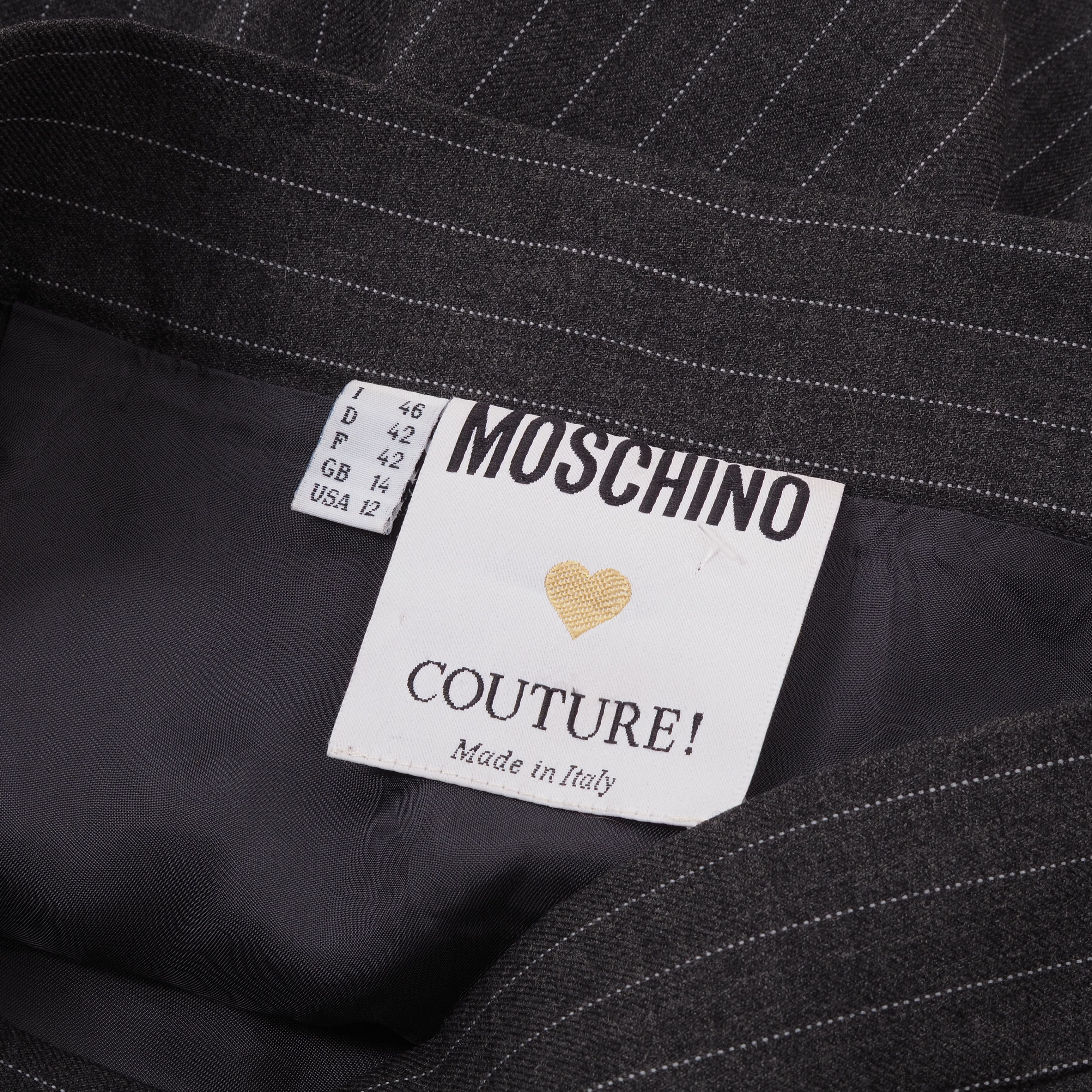 Moschino × Vintage Moschino Couture 90s Vintage Women Gray Striped Skirt Size 34" / US 12 / IT 48 - 3 Thumbnail