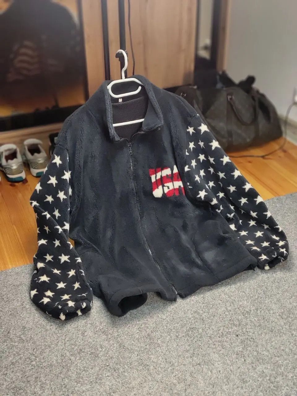 Vintage Vintage 90's Fleece Jacket All Over Logo Flag USA American Size US L / EU 52-54 / 3 - 9 Thumbnail
