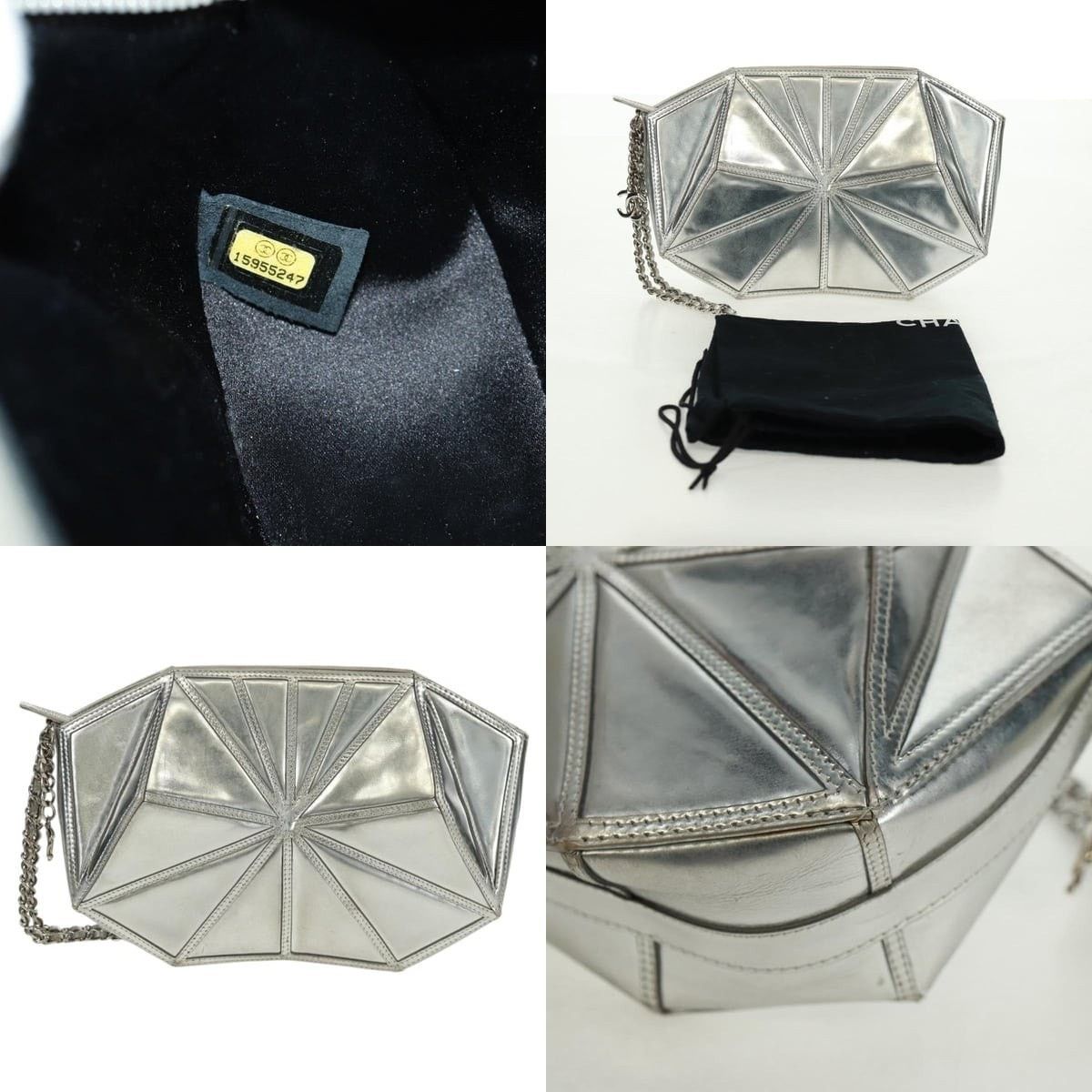 Chanel Chanel Clutch Bag Leather Silver CC Size ONE SIZE - 5 Thumbnail
