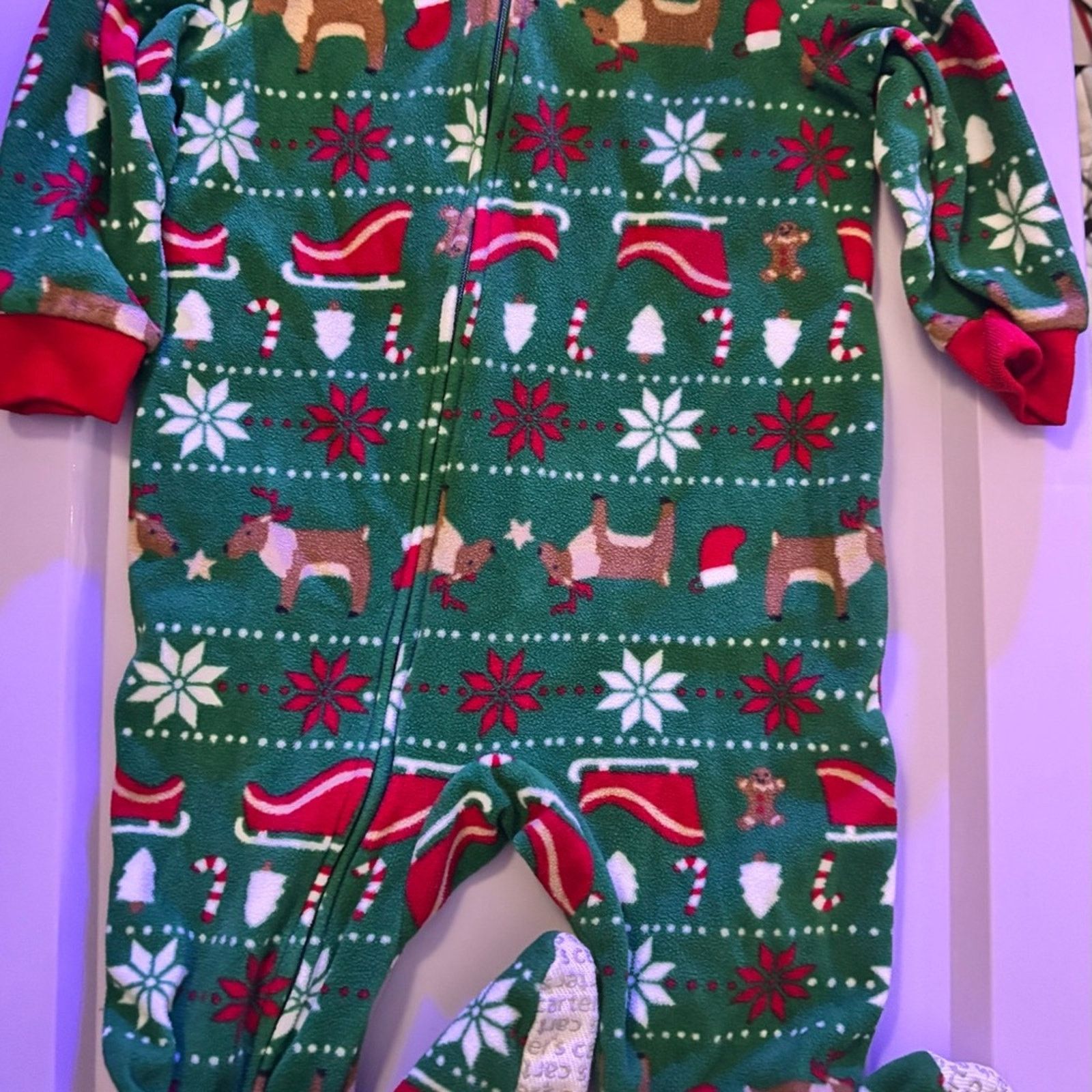Other Carter's Festive Green Footie with Red Trim Size ONE SIZE - 1 Thumbnail