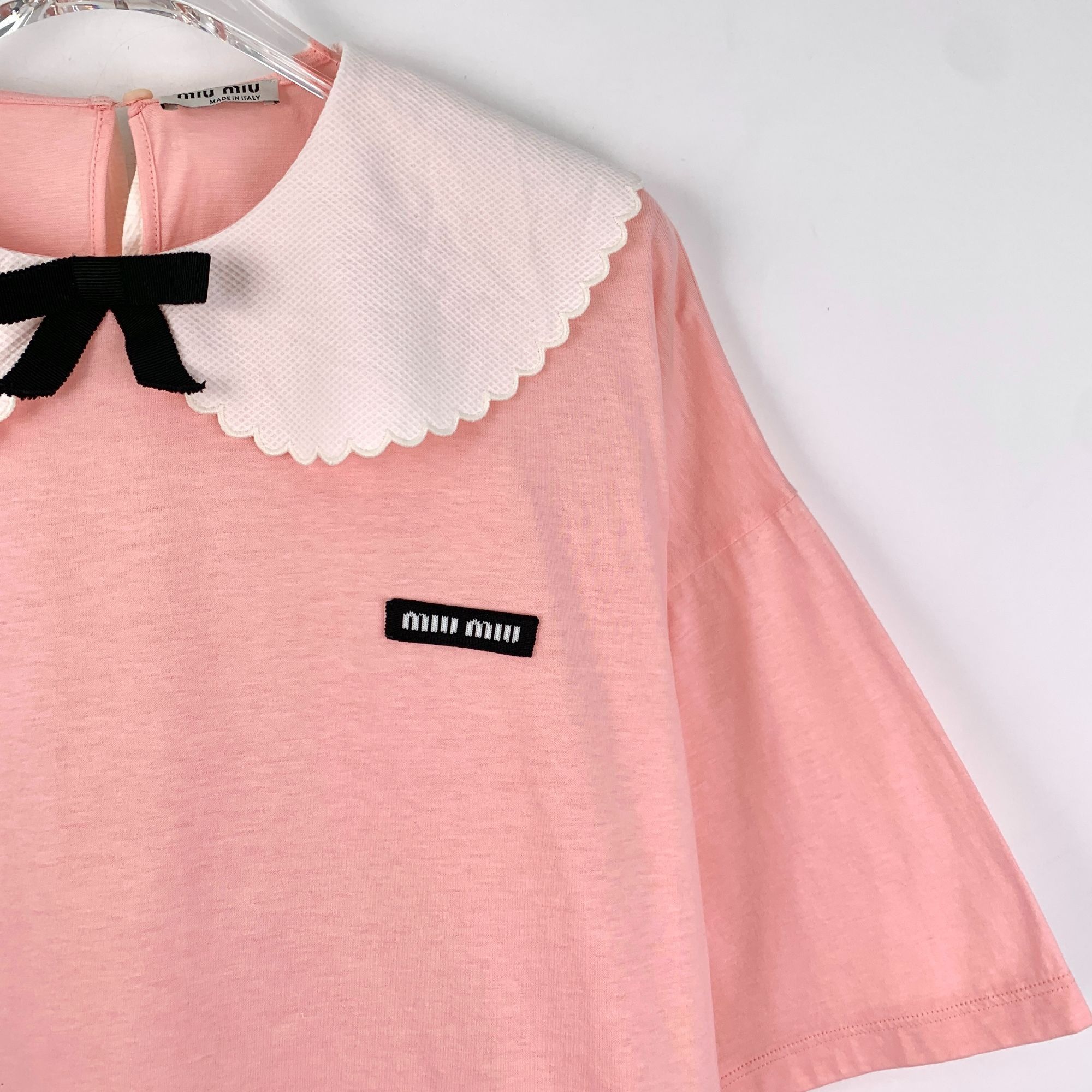 Miu Miu MIU MIU Pink Cotton T-Shirt With White Peter Pan Collar & Bl Size M / US 6-8 / IT 42-44 - 7 Thumbnail
