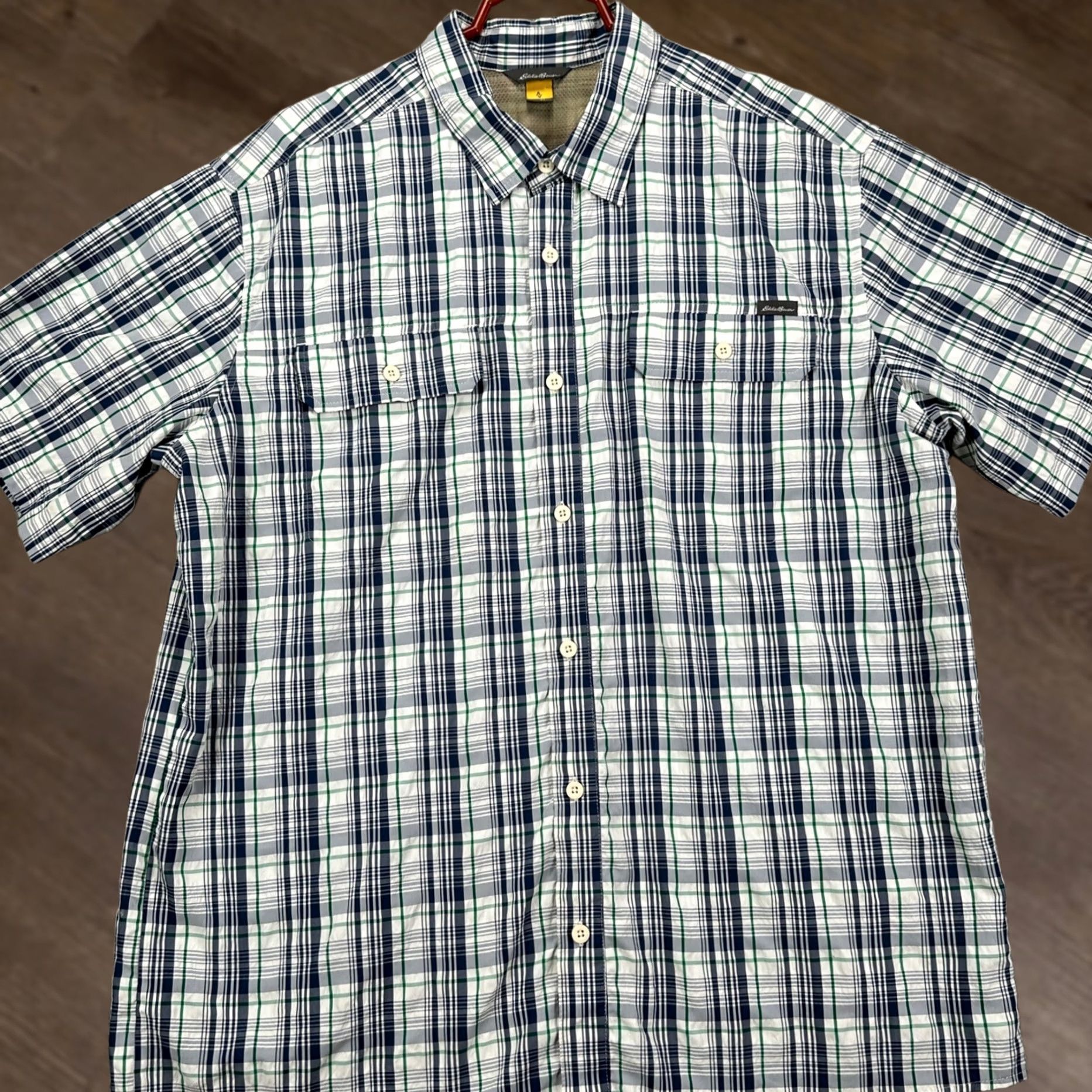 Eddie Bauer VINTAGE? Eddie Bauer Travex Mens Seersucker Shirt XL Blue Green Plaid Button Up Pocket Size US XL / EU 56 / 4 - 1 Thumbnail