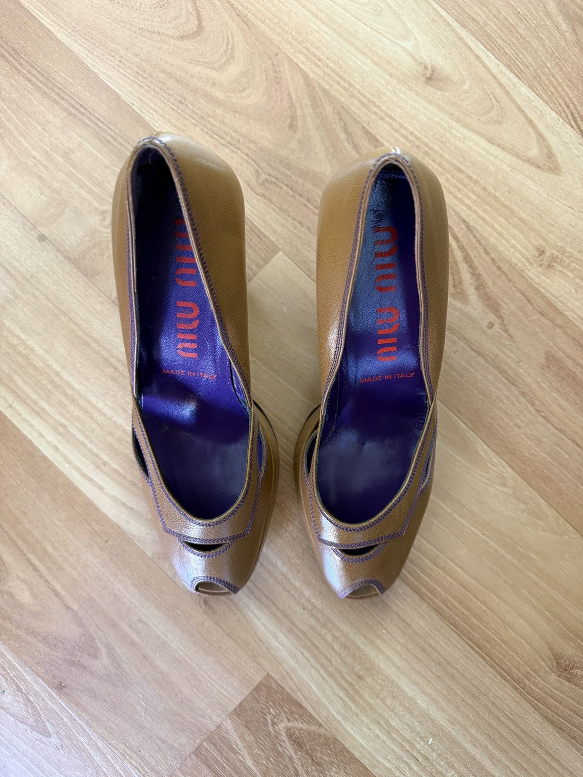 Miu Miu Vintage Miu Miu rare brown leather peep toe pumps 3.5” heel Size US 5 / IT 35 - 5 Thumbnail