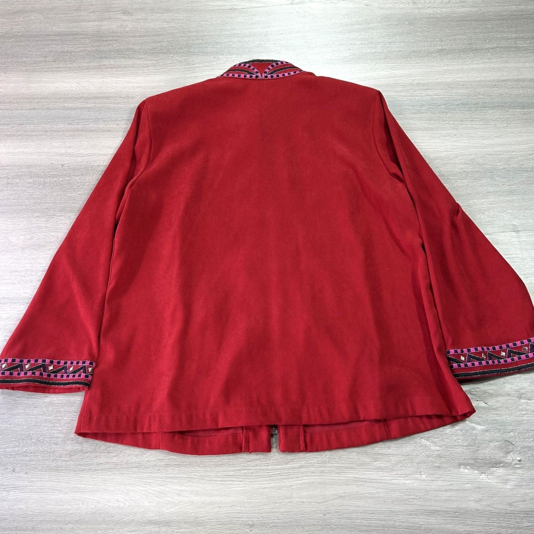 Bob Mackie VINTAGE Bob Mackie Jacket Womens Large Red Embroidered Zip Front Wearable Art Boho Chic Size L / US 10 / IT 46 - 2 Thumbnail