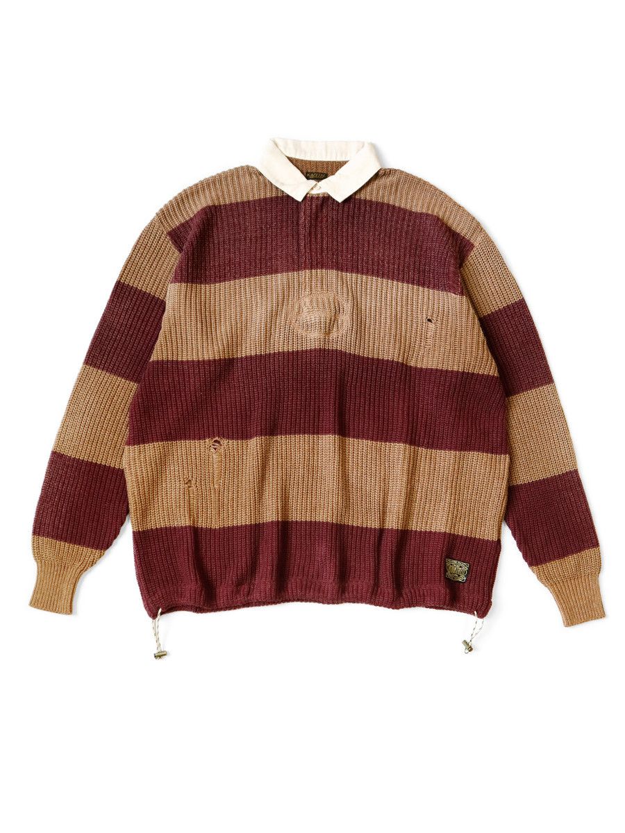 image of Kapital 5G Cotton Knit Rugby Sweater in Brown, Men's (Size XL)