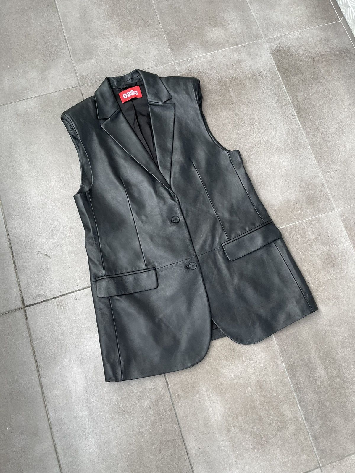 032c !DS! FW22 032c Black Leather Sleeve Less Vest Top Size US M / EU 48-50 / 2 - 4 Thumbnail
