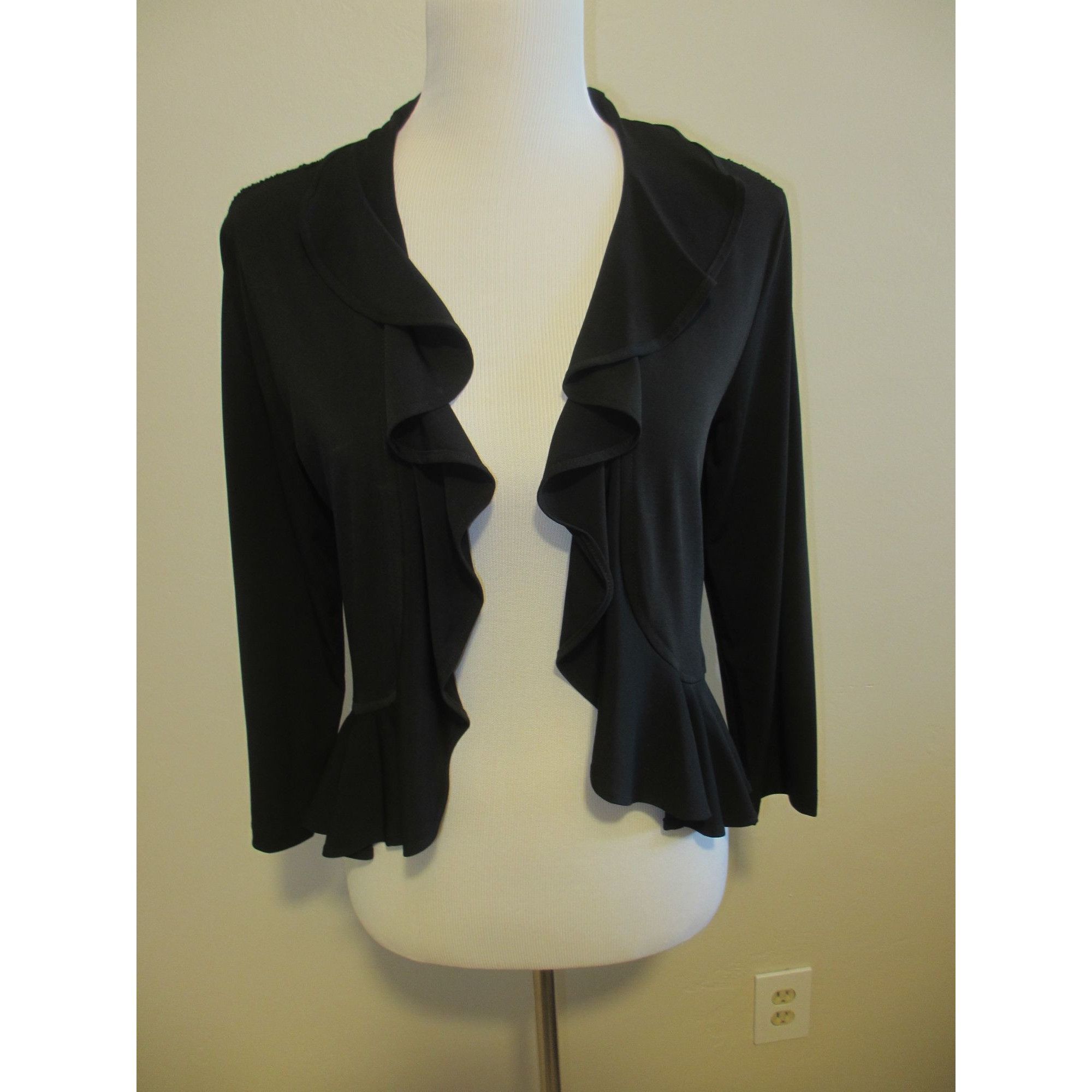Other Connected Apparel Black Lace Back Ruffle Front Open Cardigan Size M / US 6-8 / IT 42-44 - 1 Thumbnail