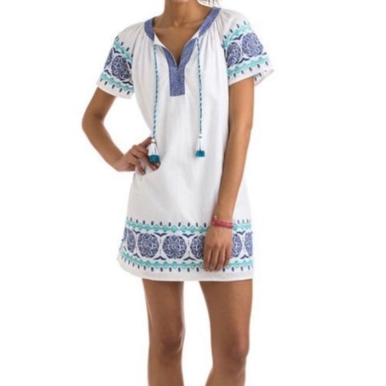 Vineyard Vines cotton medallion embroidered popover dress si -  wpequipmentugltd.com