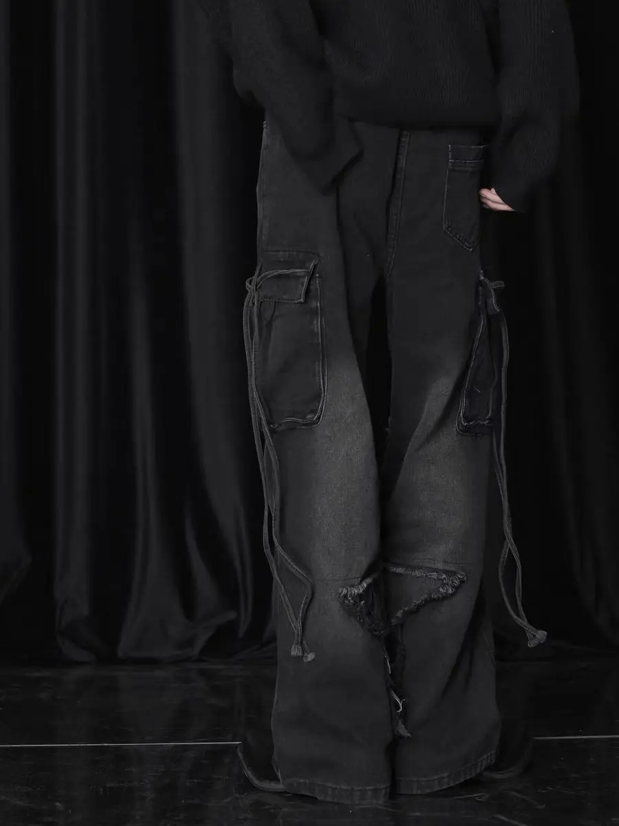 Japanese Brand × Jean Vintage Raw Hem Design Wide Leg Baggy Jeans Size US 34 / EU 50 - 3 Thumbnail