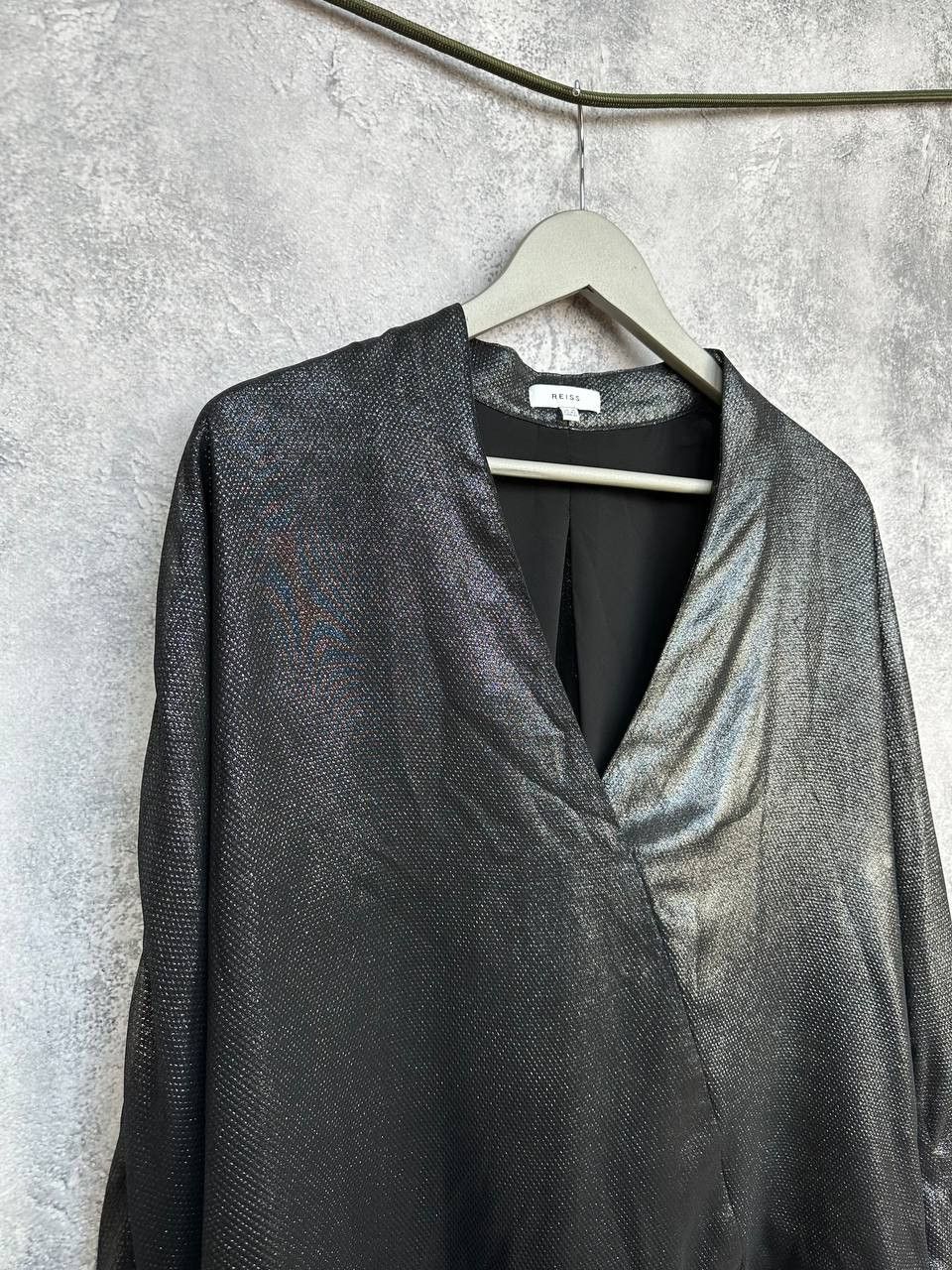 Reiss REISS Maja Metallic Wrap Blouse Shimmer LS Evening Top Size L / US 10 / IT 46 - 4 Thumbnail