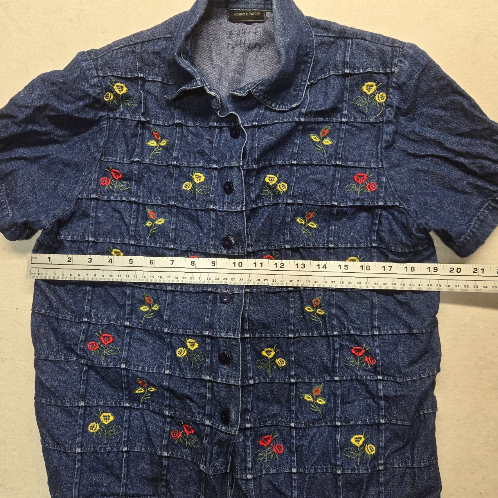 Denime Kristen & Hayley Denim Shirt Embroidered Floral Casual XL Blue Adult Shirt XL Denim Embellished Womens Size XL / US 12-14 / IT 48-50 - 5 Thumbnail