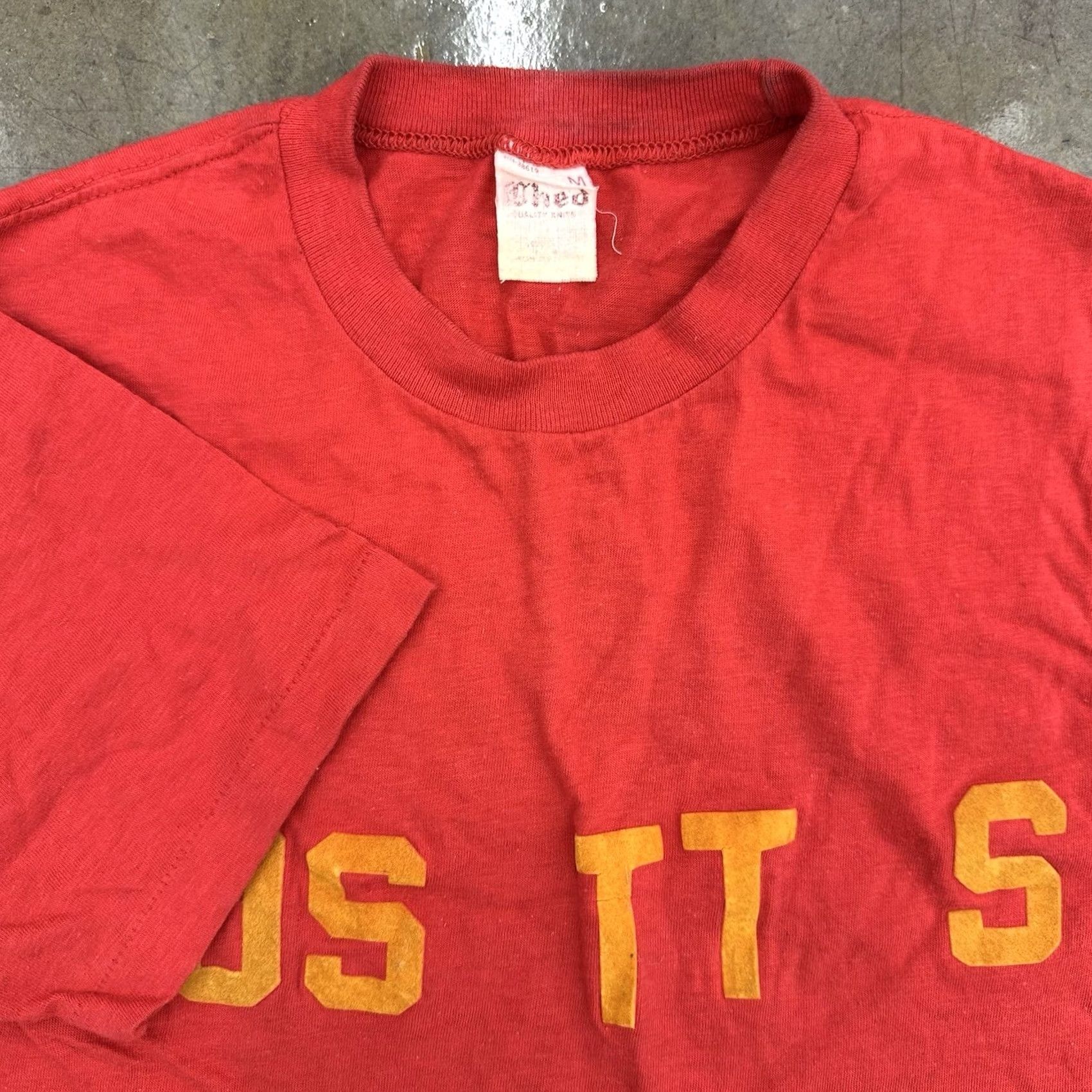 FELT VINTAGE Ched Sportswear T Shirt Red M Unisex 1970s Rockabilly Short Sleeve Cotton Rostts Felt Lettering Size US M / EU 48-50 / 2 - 2 Thumbnail