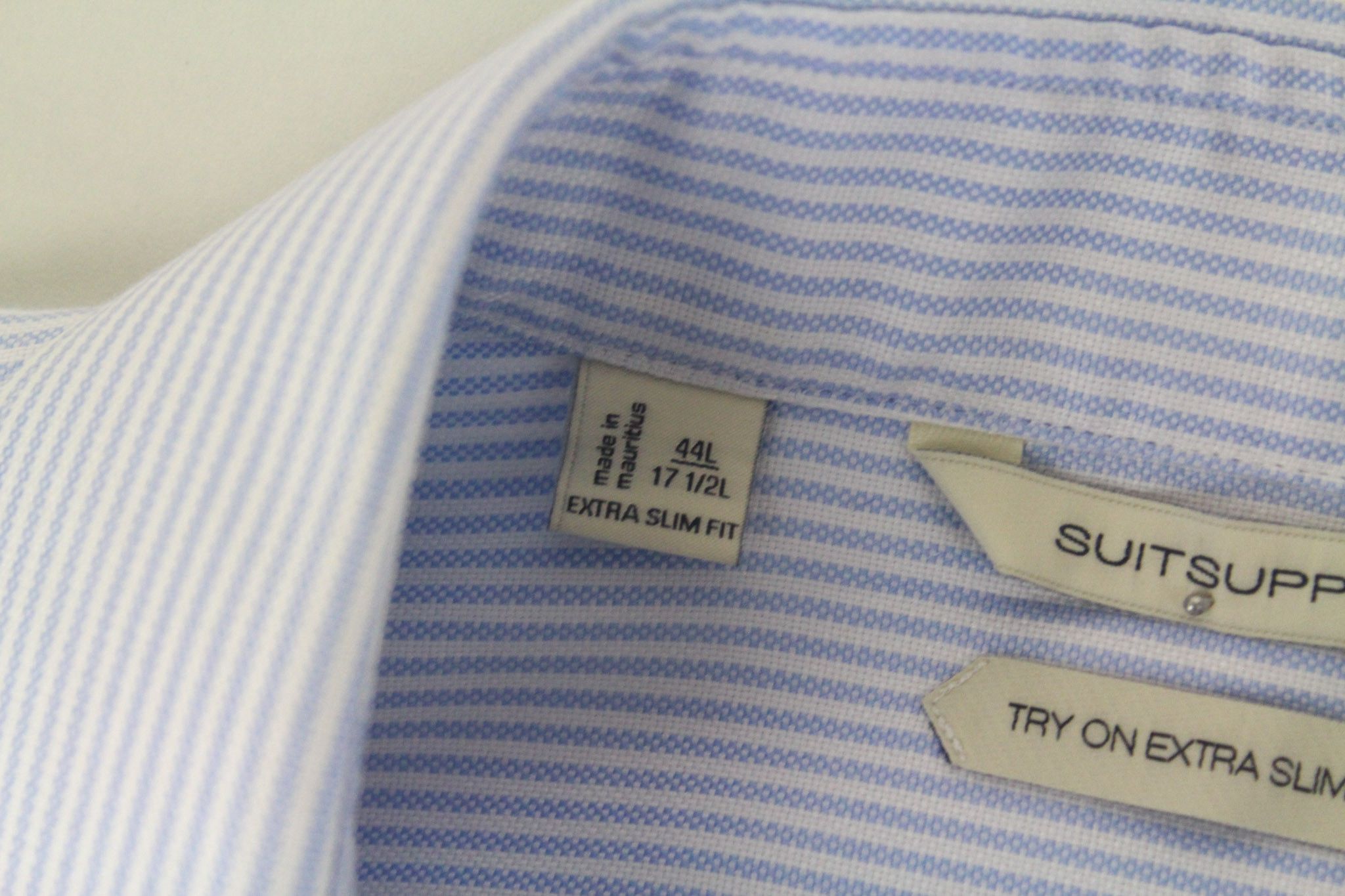 Suitsupply 44L/17 1/2L Extra Slim Blue Cotton Striped 72362 Size 44L - 5 Thumbnail