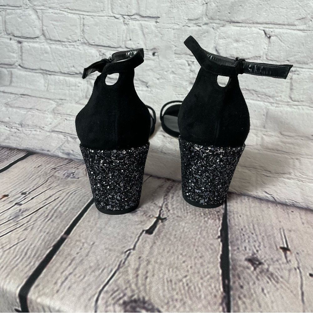 Stuart Weitzman New Stuart Weitzman Simple Black Block Glitter Heel Suede S Size US 10.5 / IT 40.5 - 5 Thumbnail
