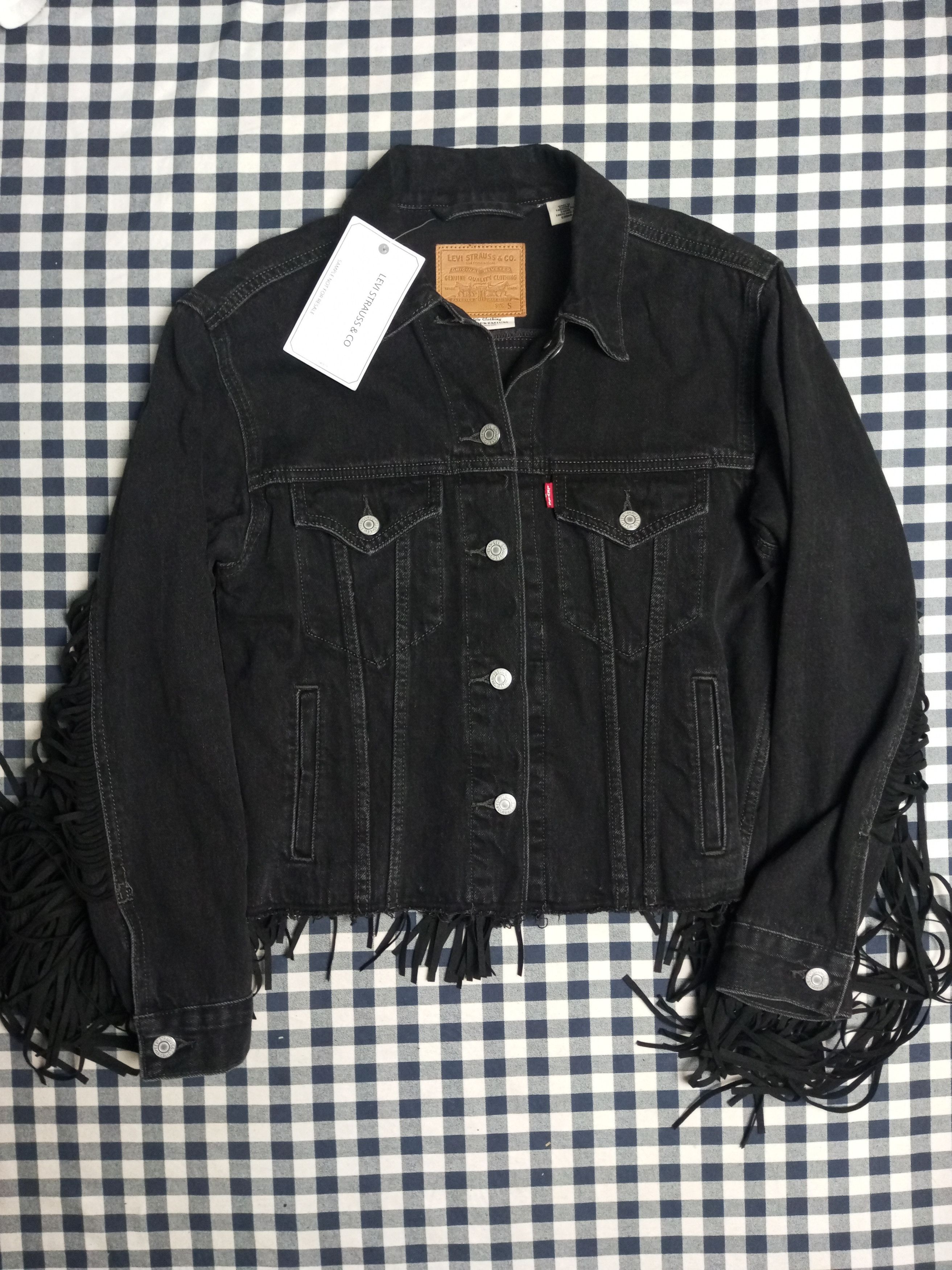 image of Levis Levi's Ex-Boyfriend Fringe Trucker Black Sampel, Women's (Size Small)