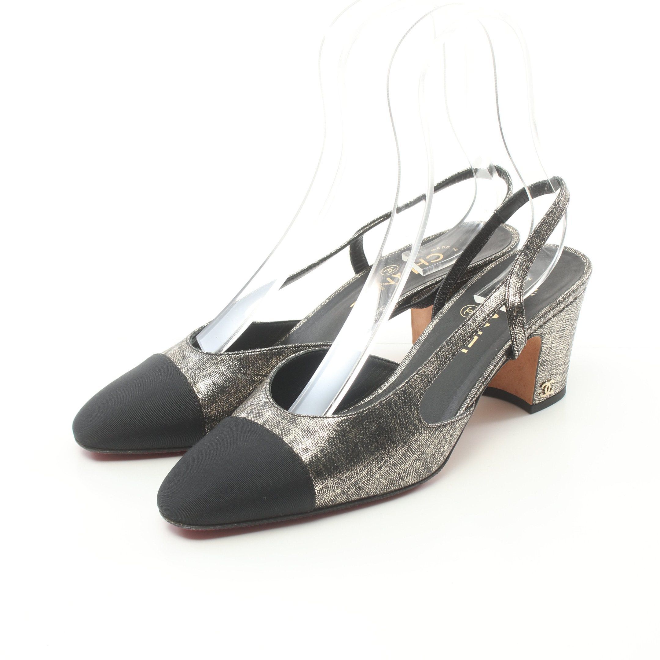 image of Chanel Coco Mark Mule Sandals Leather Gold Black, Women's