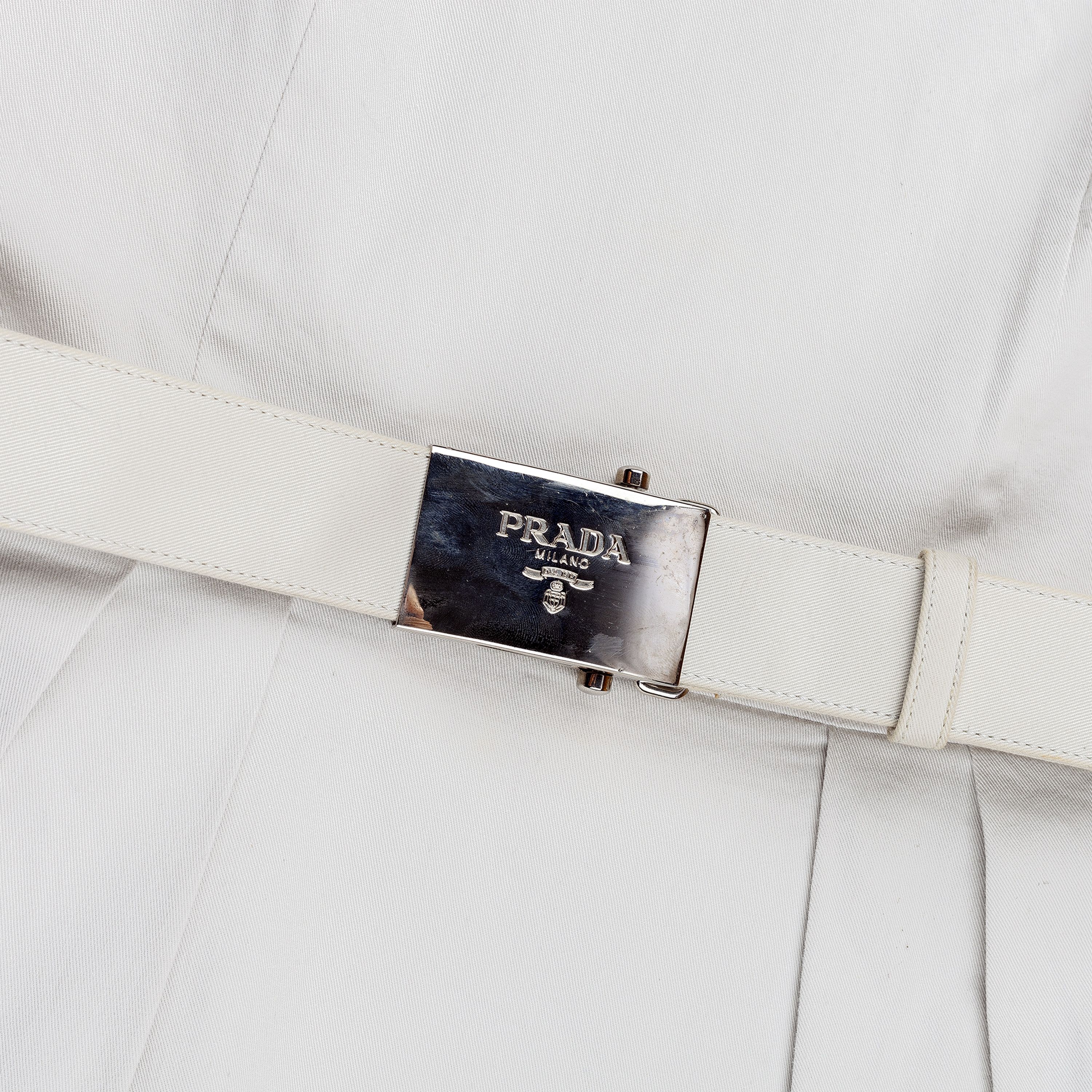 Prada Prada Beige Nylon Fit and Flare Mini Dress with Belt (M) Size M / US 6-8 / IT 42-44 - 3 Thumbnail