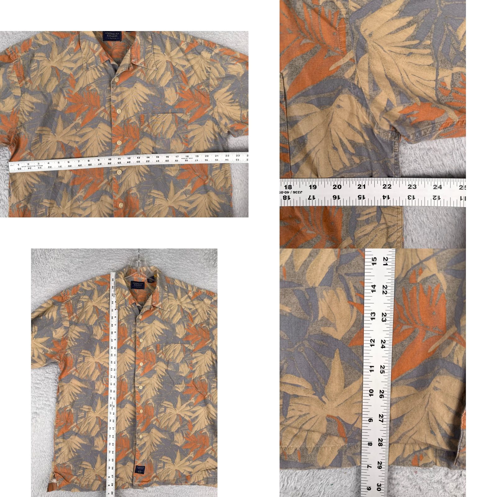 Van Heusen Van Heusen Shirt Men's Gray Floral Leaf 100% Cotton Hawaiian Button-Up Short Sleeve - Adult Medium Size US M / EU 48-50 / 2 - 8 Thumbnail
