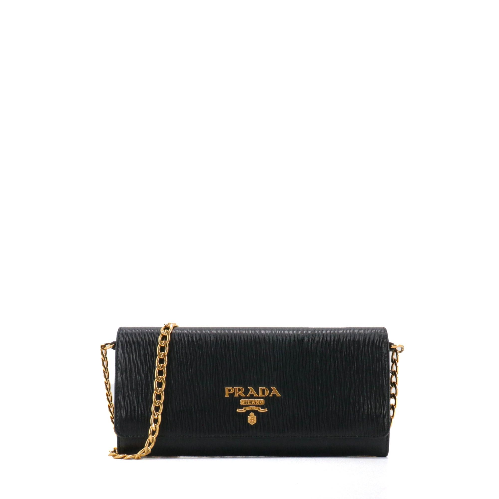 PRADA Prada Vitello Move wallet on chain in black grained leather