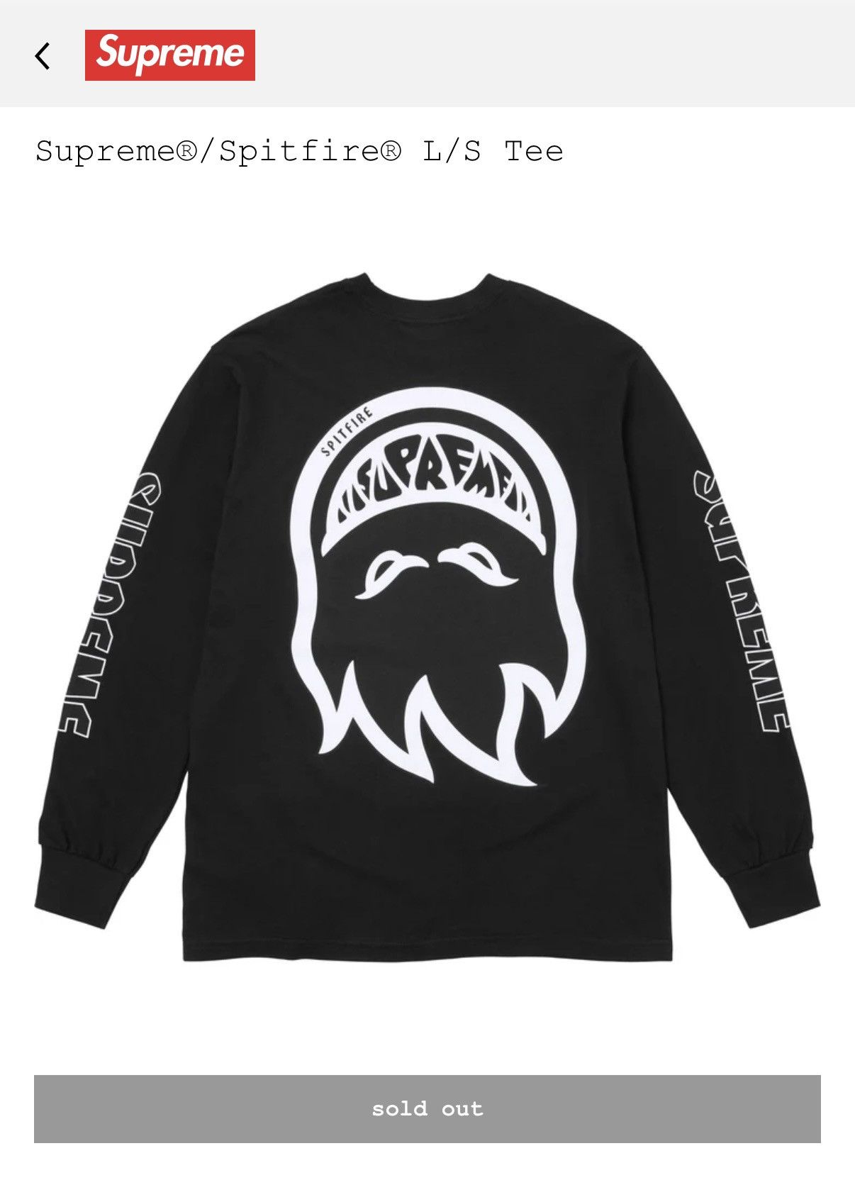 Spitfire × Supreme Supreme Spitfire Long Sleeve Tee Black XXLarge