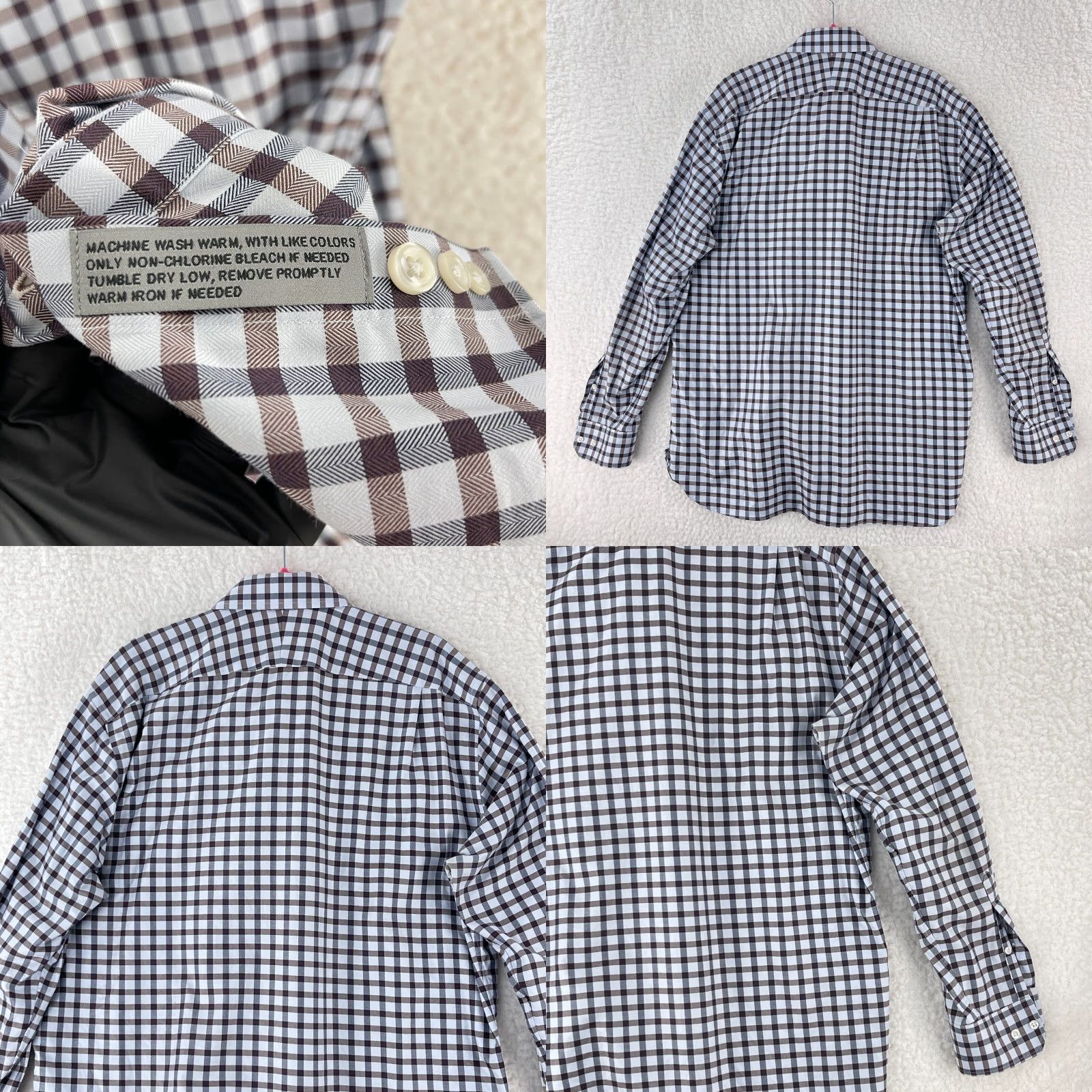 Nordstrom John W. Nordstrom Plaid Dress Shirt Mens Long Sleeve XL Brown Button-Down Shirt Size 46R - 9 Thumbnail