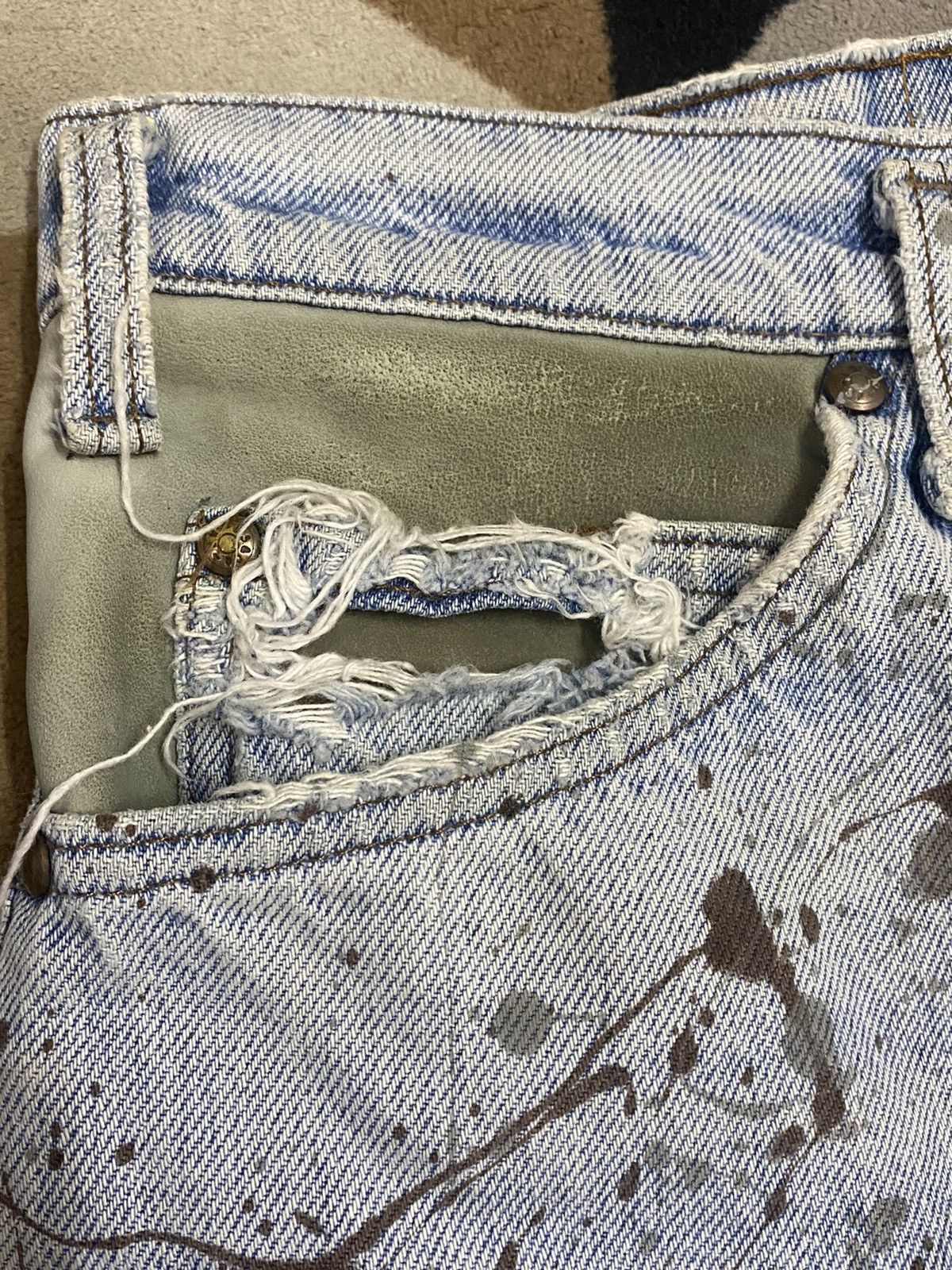 Levi's Made & Crafted Vintage 90’s Levis Leather Hybrid Denim Paint Splatter Jeans Size US 33 - 11 Thumbnail
